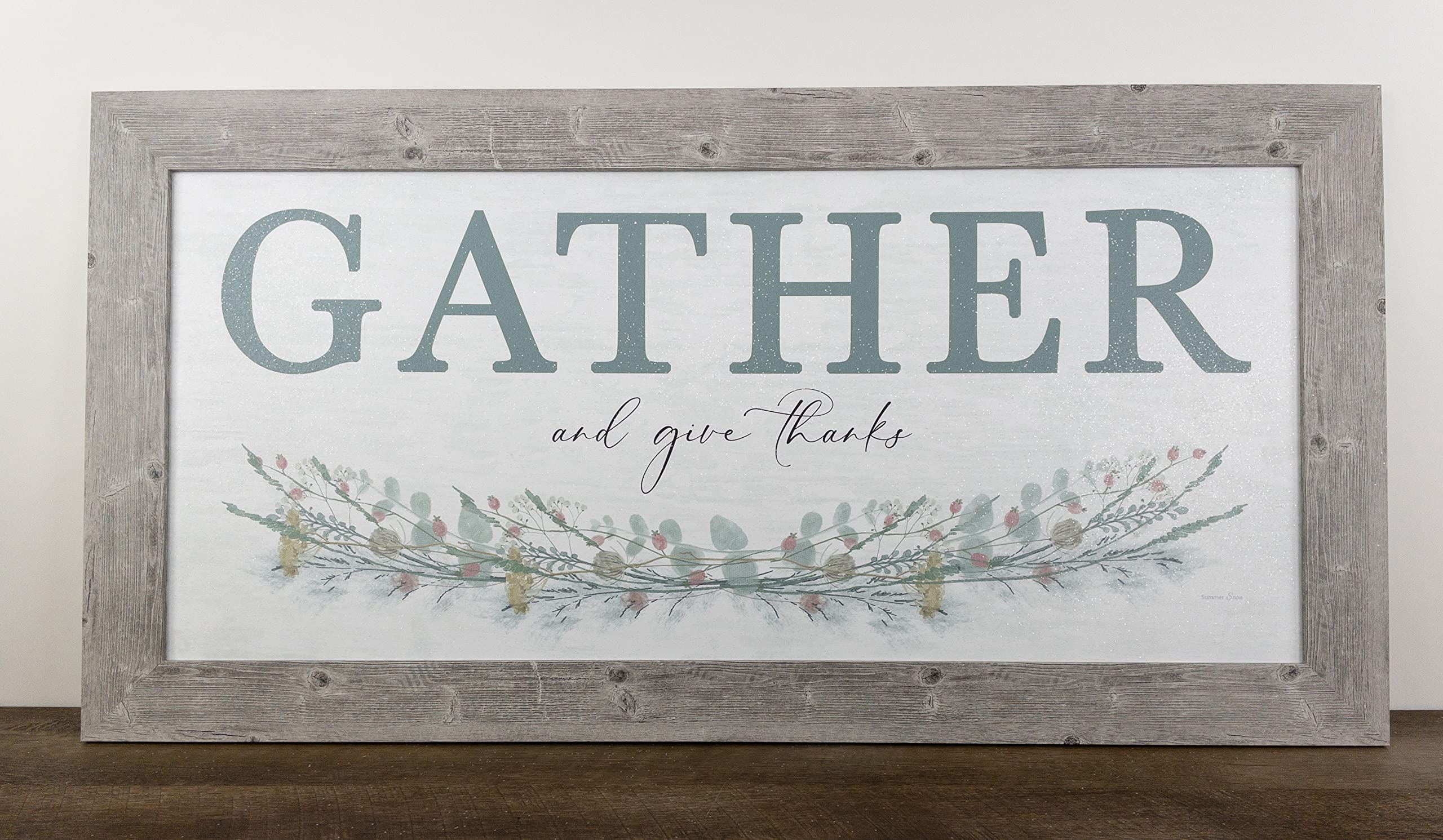 Gather and Give Thanks Spring Floral Framed Wall Art - Elegant Home Decor for Living Room, Bedroom & Office