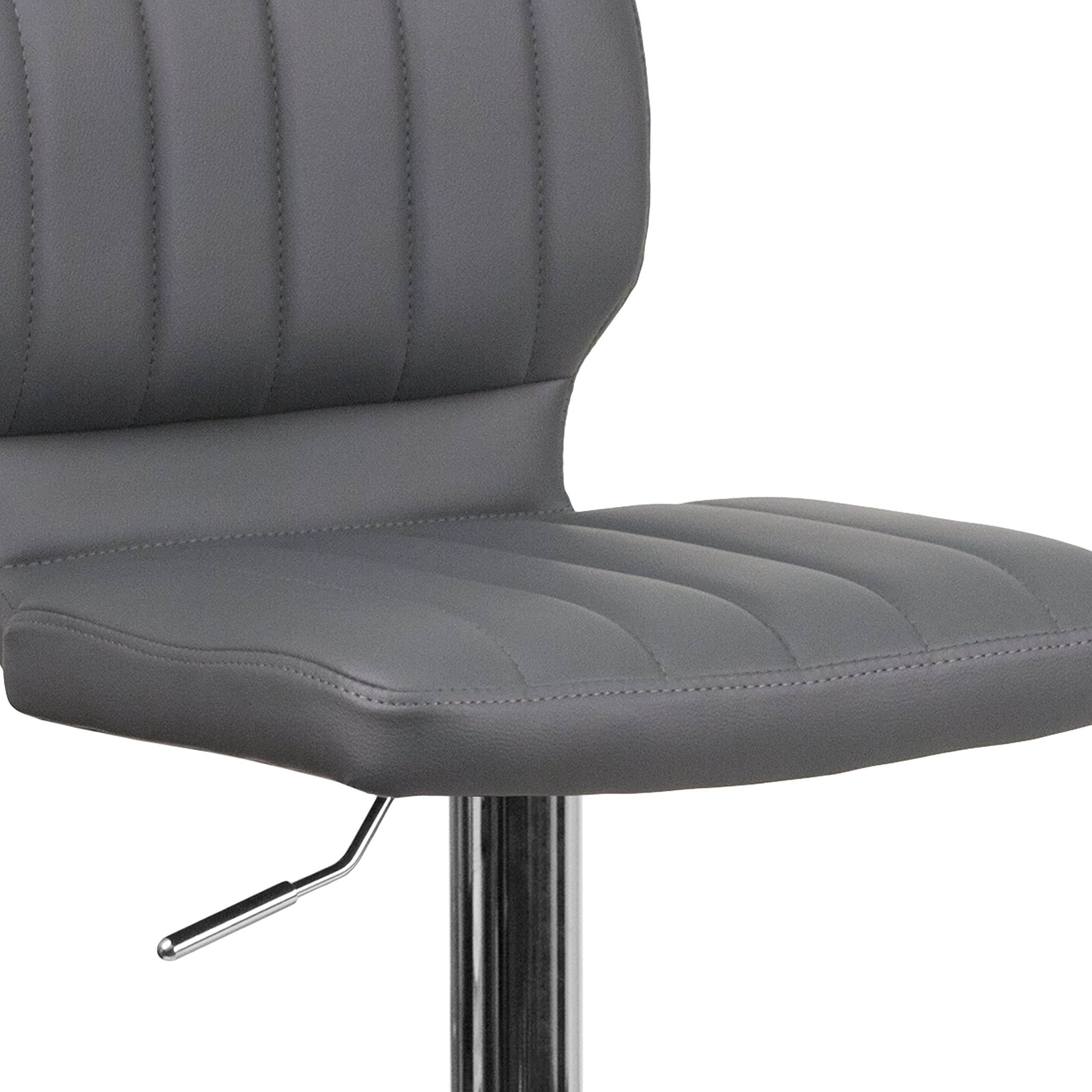EMMA + OLIVER Adjustable Height Bar Stool with Vinyl Upholstery & Vertical Stitch Back - Gray Modern Kitchen Counter Stool for Dining, Bar, or Breakfast Nook