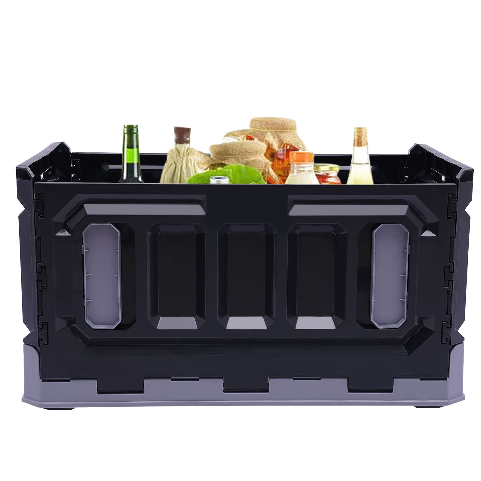 Collapsible PP Camping Tool Box with Seat - Large Capacity Multifunctional Storage Bin for Car Trunk Organizer | Perfect for Camping, Fishing, Hiking & Outdoor Activities (Black & Gray, Style 2) | Great for Picnics, Tailgating & Road Trips