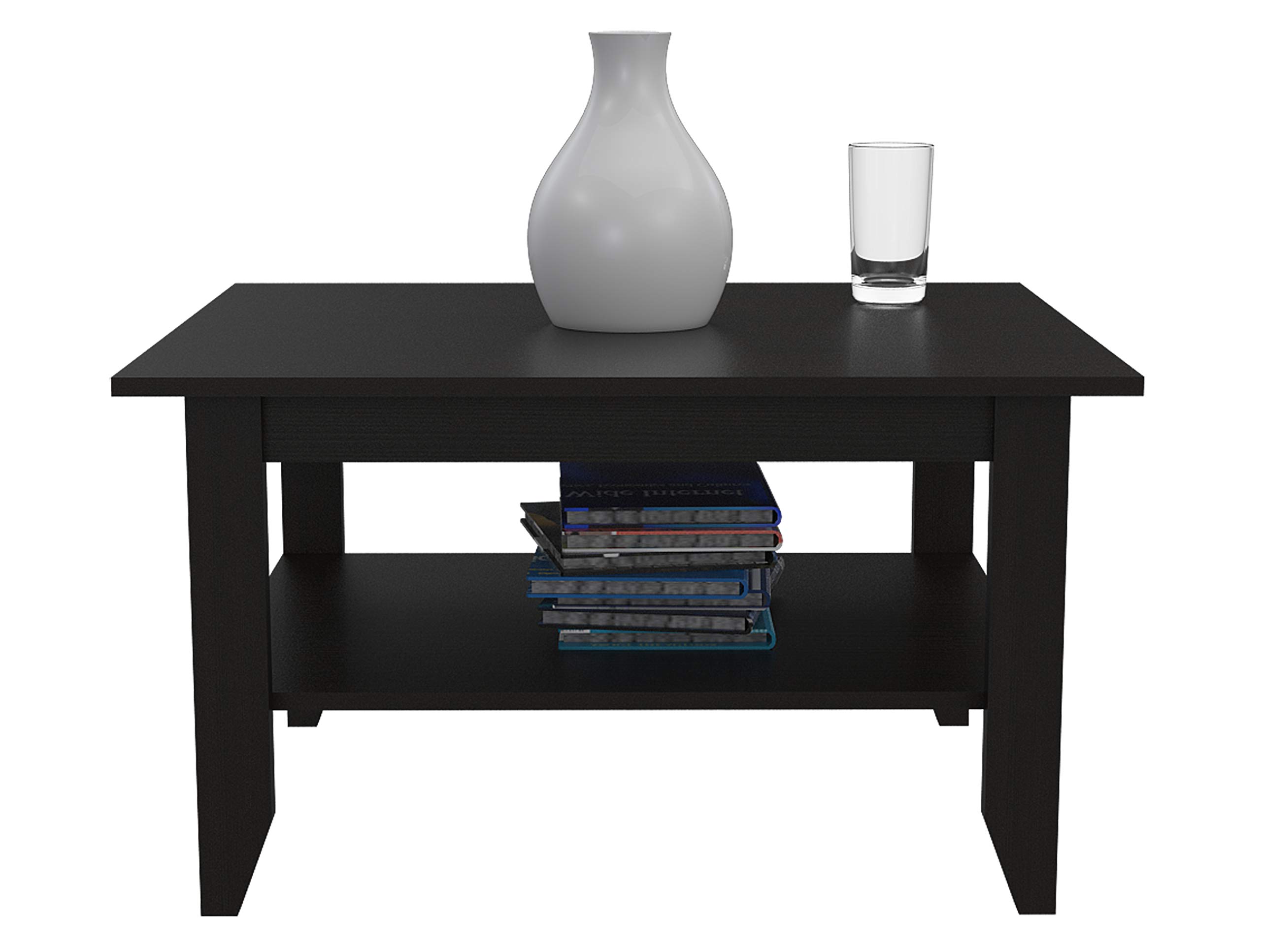 Tuhome Modern Essential Coffee Table with One Shelf and Four Legs - Black - Perfect for Living Room, Lounge, and Office Decor
