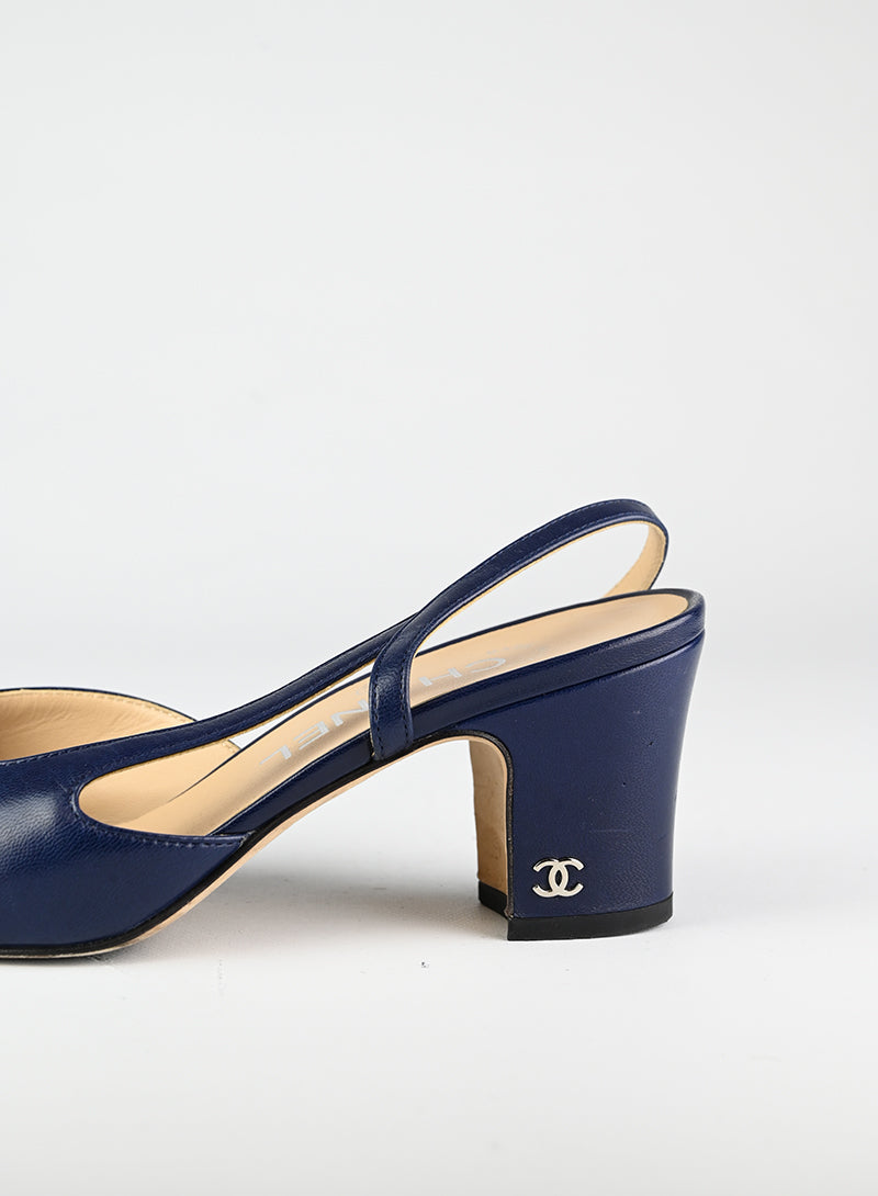 Chanel Slingback Shoes - Black & Blue Women's Heels Size 36 | Classic Luxury Pumps for Office, Party & Special Occasions