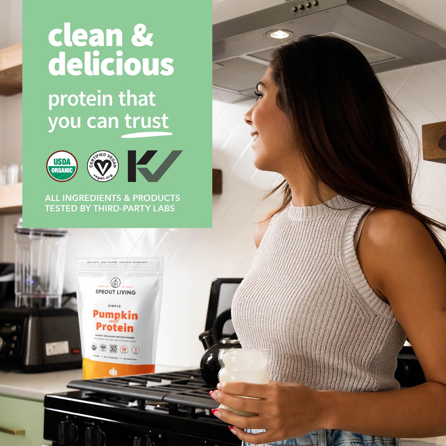Sprout Living Organic Pumpkin Seed Protein Powder - 20g Plant-Based Vegan Protein, Non-GMO, Gluten-Free, Dairy-Free, No Artificial Sweeteners, Keto-Friendly (1lb) - Perfect for Smoothies, Baking & Post-Workout Recovery