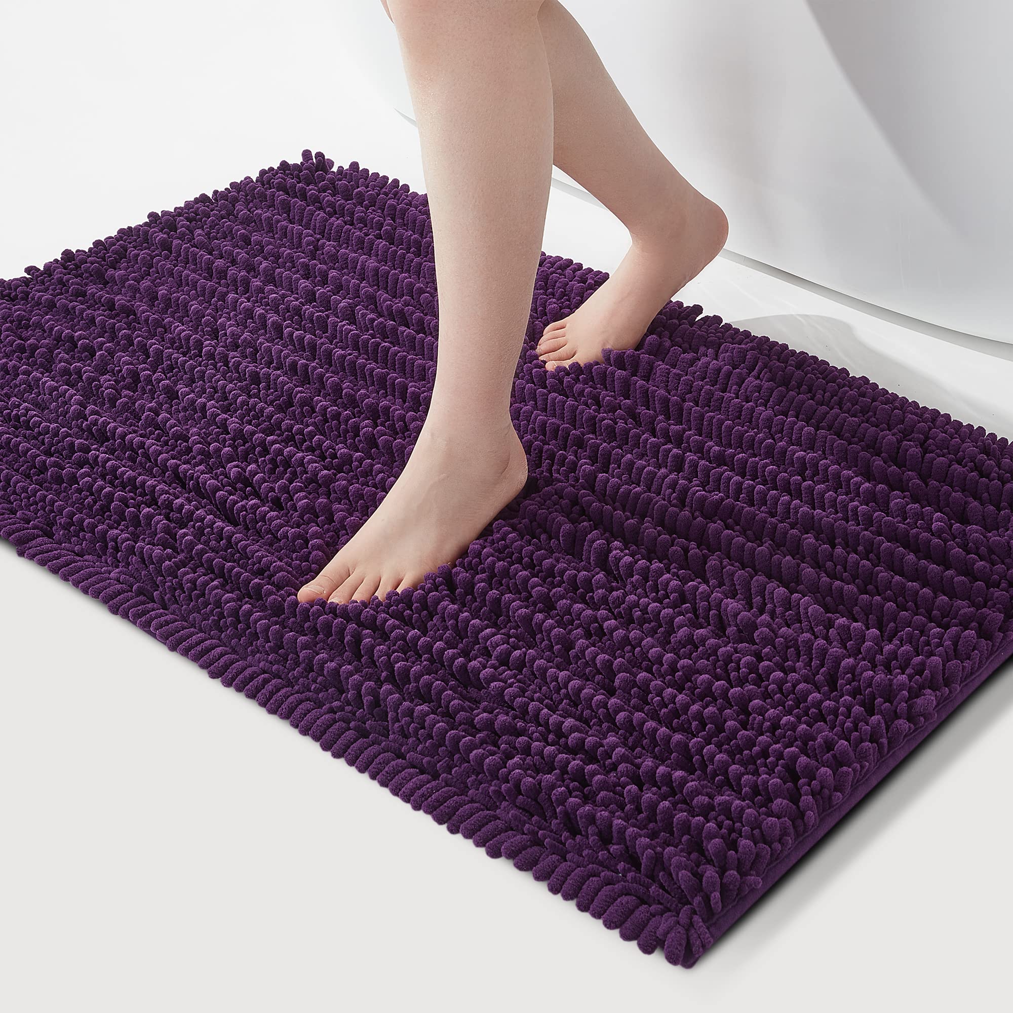 FLOLEOPA Soft Plush Microfiber Bathroom Rugs - Super Absorbent, Non-Slip Machine Washable Bath Mat for Tub, Shower & Bathroom Floor (20x32 Inches, Plum) - Perfect for Cozy Bathrooms & Spa-Like Showers
