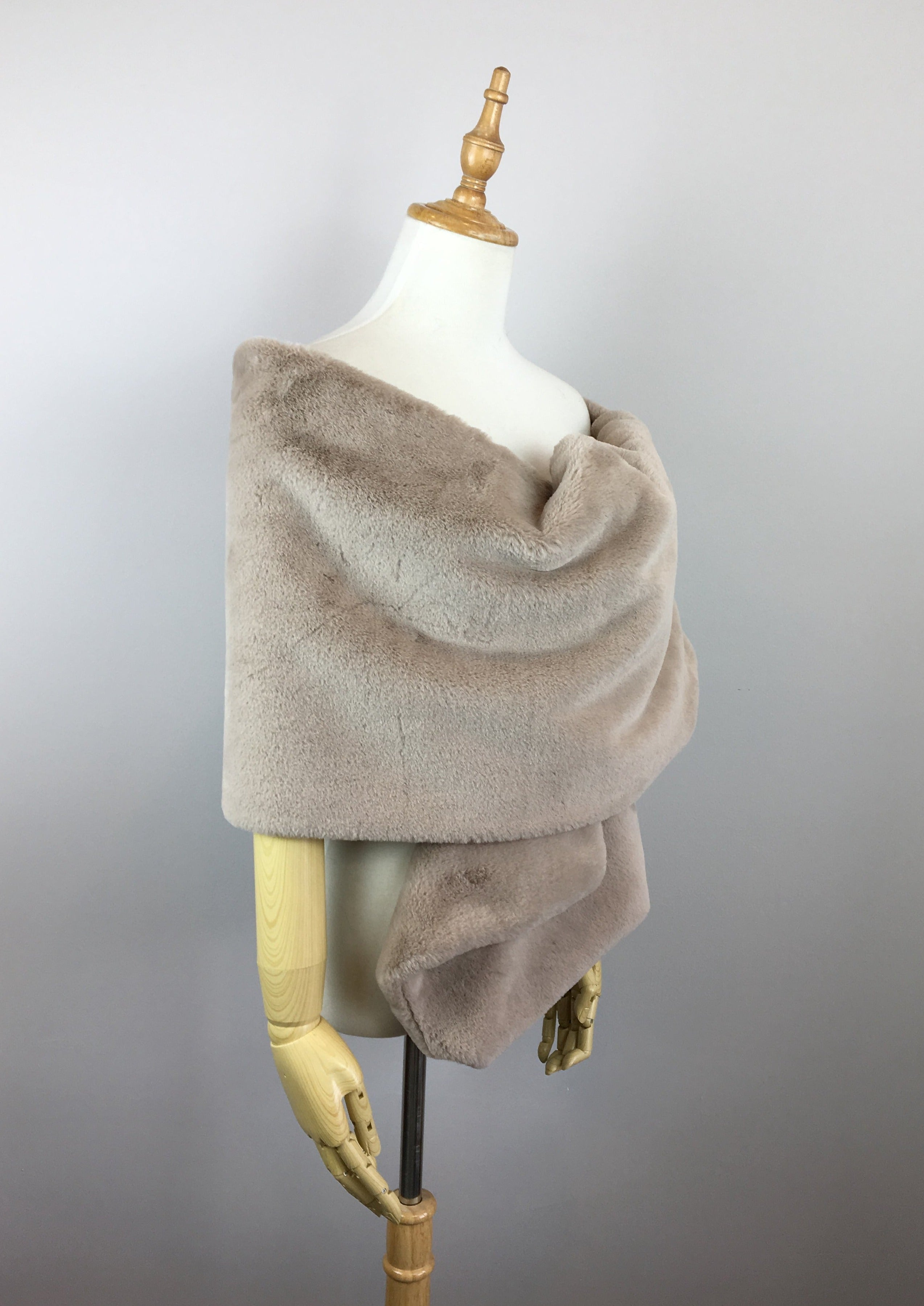 Light Brown Double Sided Fur Shawl Wrap - Soft & Luxurious Winter Scarf for Women (Jenny Brw05) - Perfect for Cold Weather, Evening Outfits & Holiday Fashion