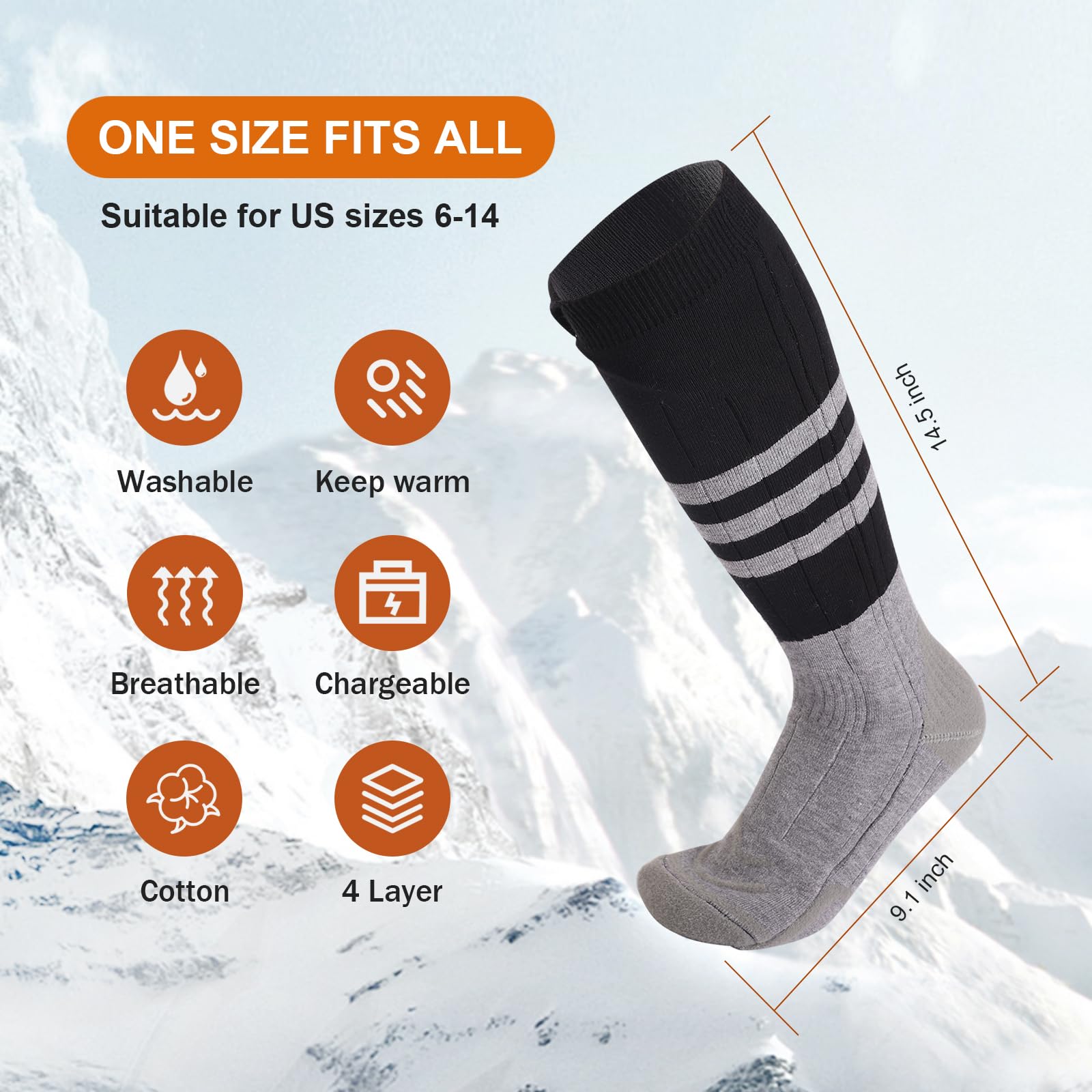 Rechargeable Heated Socks for Men & Women - Electric Foot Warmers for Hiking, Biking, Camping, Skiing & Outdoor Work | Washable Battery Heated Socks by MewaMaA | Stay Warm in Cold Weather & Winter Activities