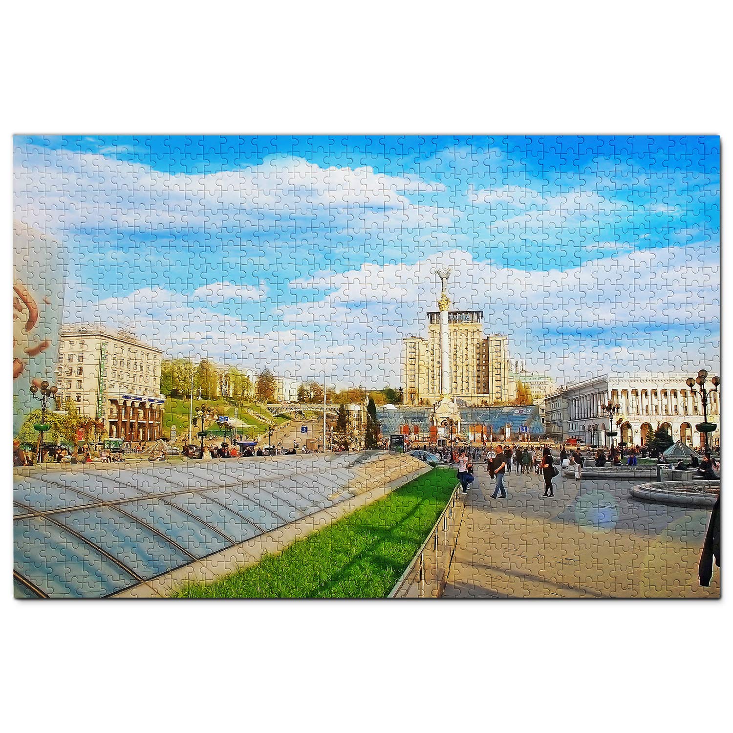 1000 Piece Ukraine Independence Square Kiev Jigsaw Puzzle - Wooden Travel Souvenir & Home Decor Gift for Adults & Puzzle Lovers (Perfect for Relaxation, Family Game Night & Ukraine-Themed Decor)