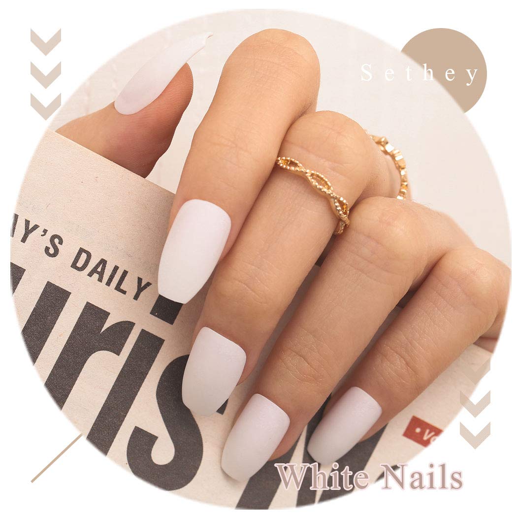 Sethexy Matte Coffin False Nails 8 Packs (192 Pcs) - Solid Color Press on Nails Medium Ballerina Fake Nails for Women and Girls - Perfect for Parties, Weddings, and Everyday Wear
