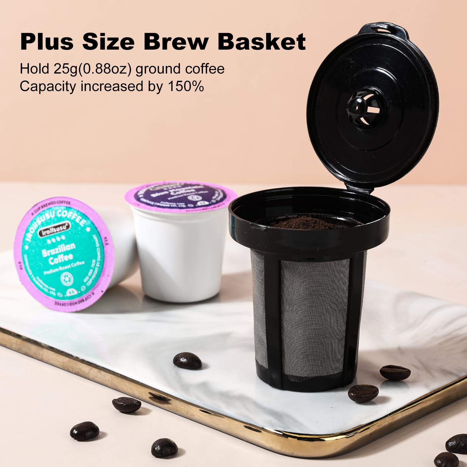 2-in-1 Single Serve Coffee Maker - Compatible with K-Cups & Ground Coffee | 6-14oz Adjustable Brew Size | Compact One Cup Coffee Machine with Self-Cleaning Function | Fits Travel Mugs (Black) | Perfect for Home, Office & Travel Use