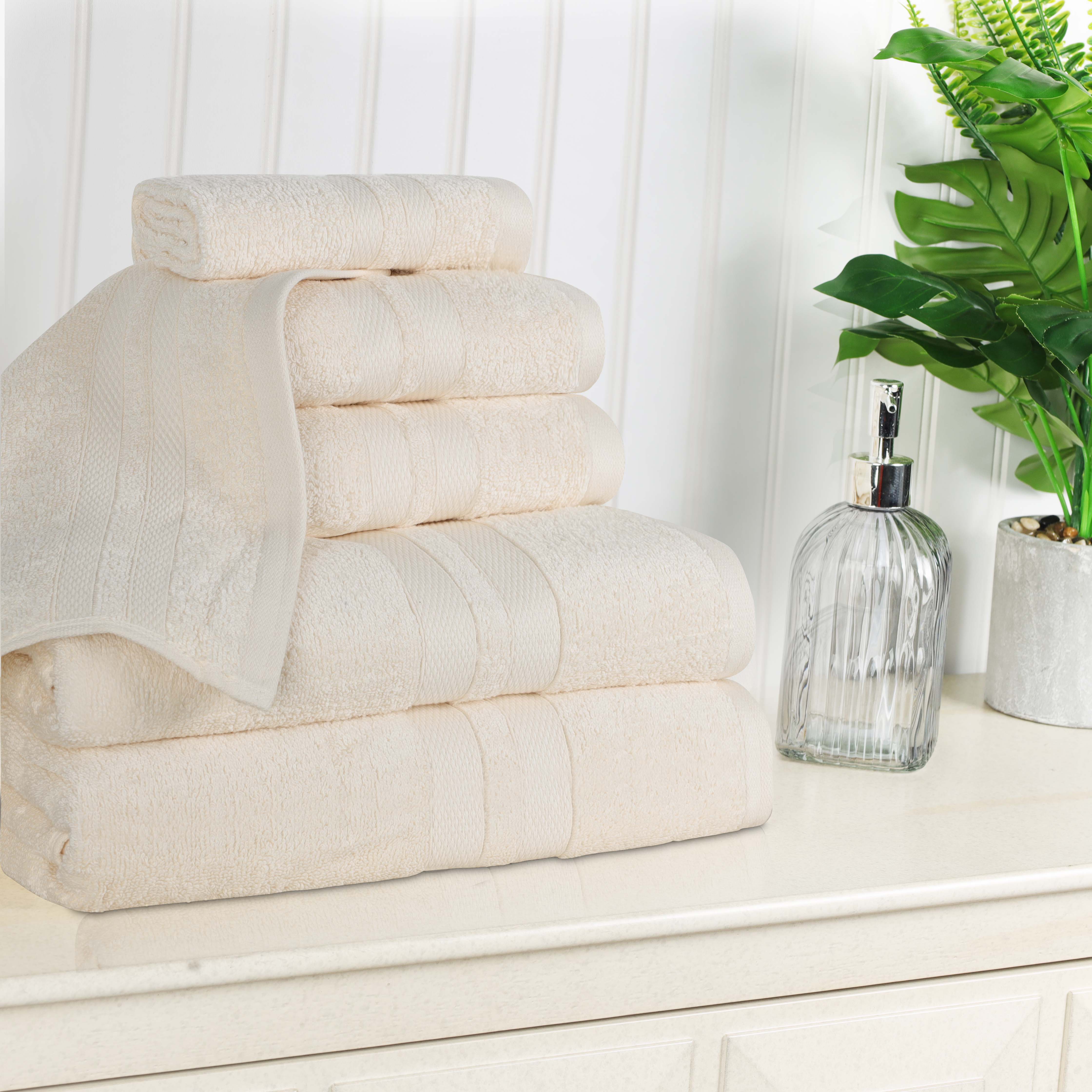 Ultra Soft Cotton Absorbent Bath Towel Set - 6 Piece Solid Color Collection for Spa, Gym & Luxury Home Use