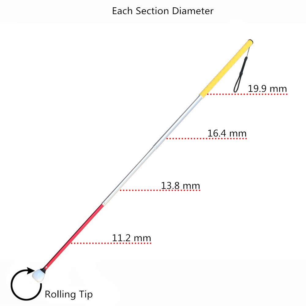 **Foldable Aluminum Blind Cane with Rolling Tip - Adjustable 15.4