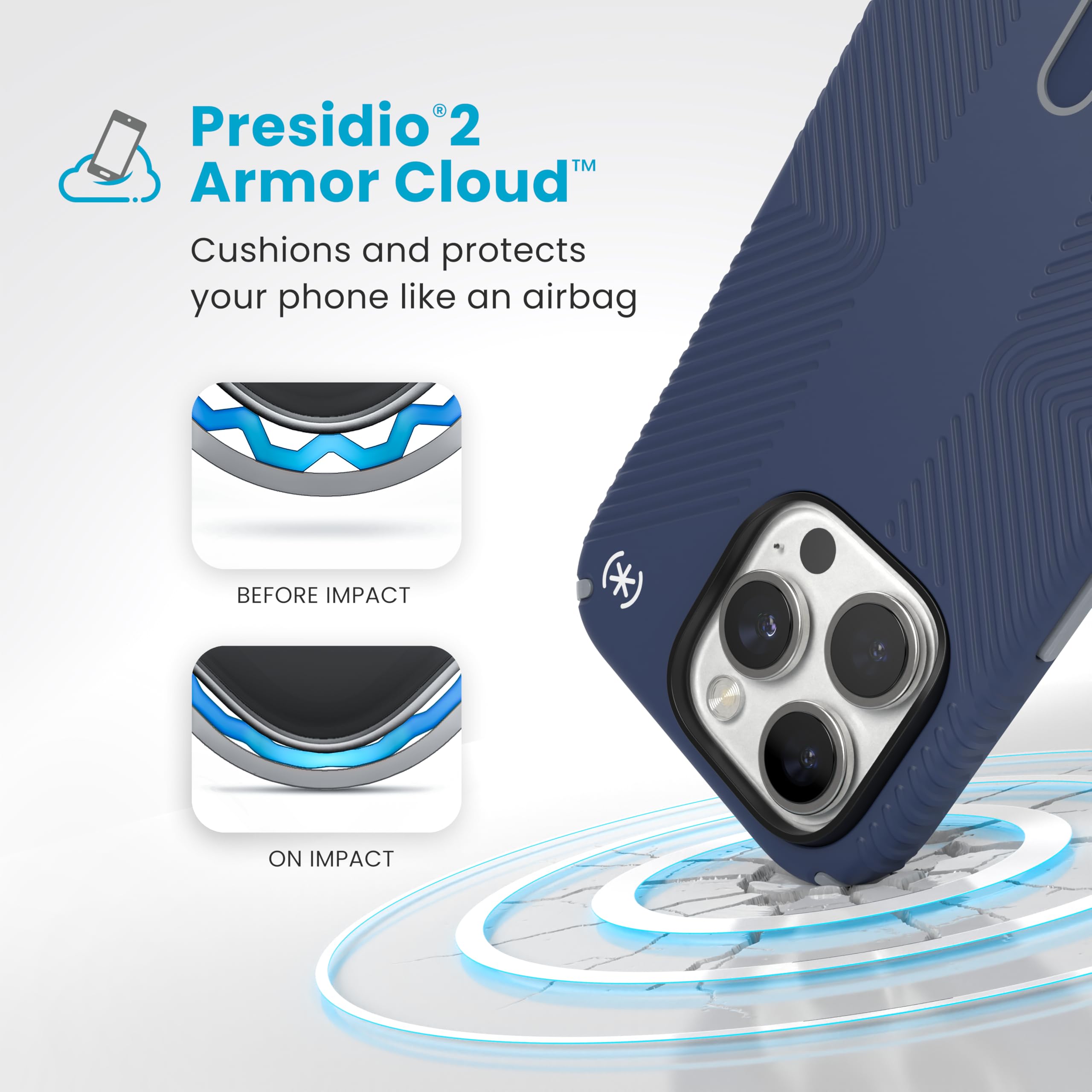 Speck Presidio 2 Grip iPhone 16 Pro Case with MagSafe & ClickLock - Slim Protective Cover in Coastal Blue/Dust Grey - Perfect for Work, Travel & Everyday Use