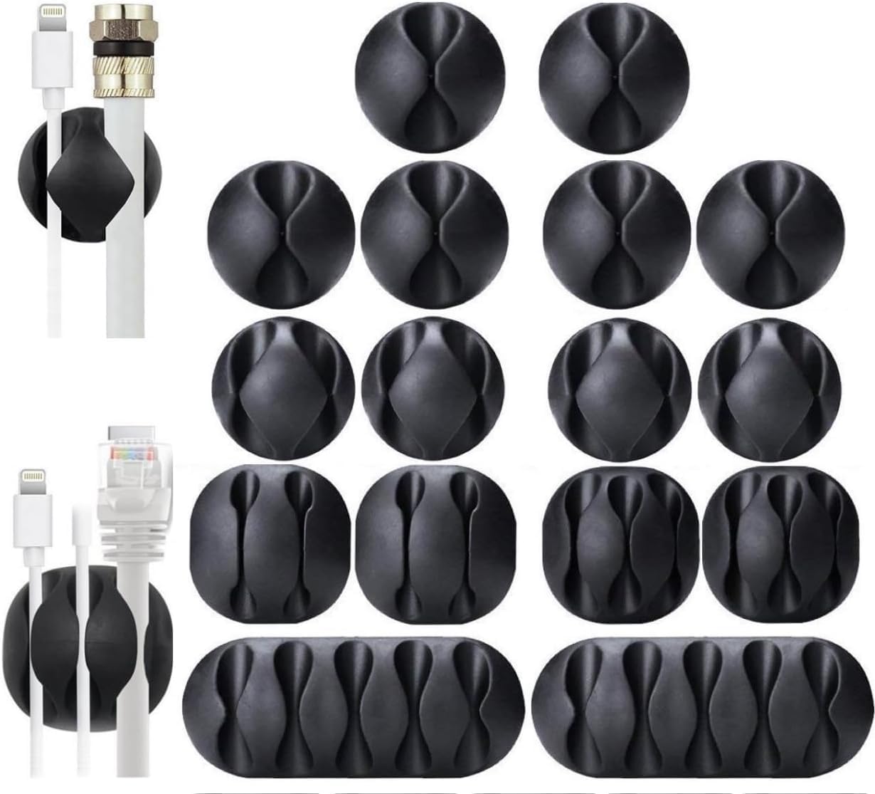 12 Pack Self-Adhesive Cable Clips & 6 Pack Magnetic Cord Holders - White Under Desk Cable Management Organizer for Phone Charger, Office, Nightstand & Car Accessories | Perfect for Home, Work & Travel Use