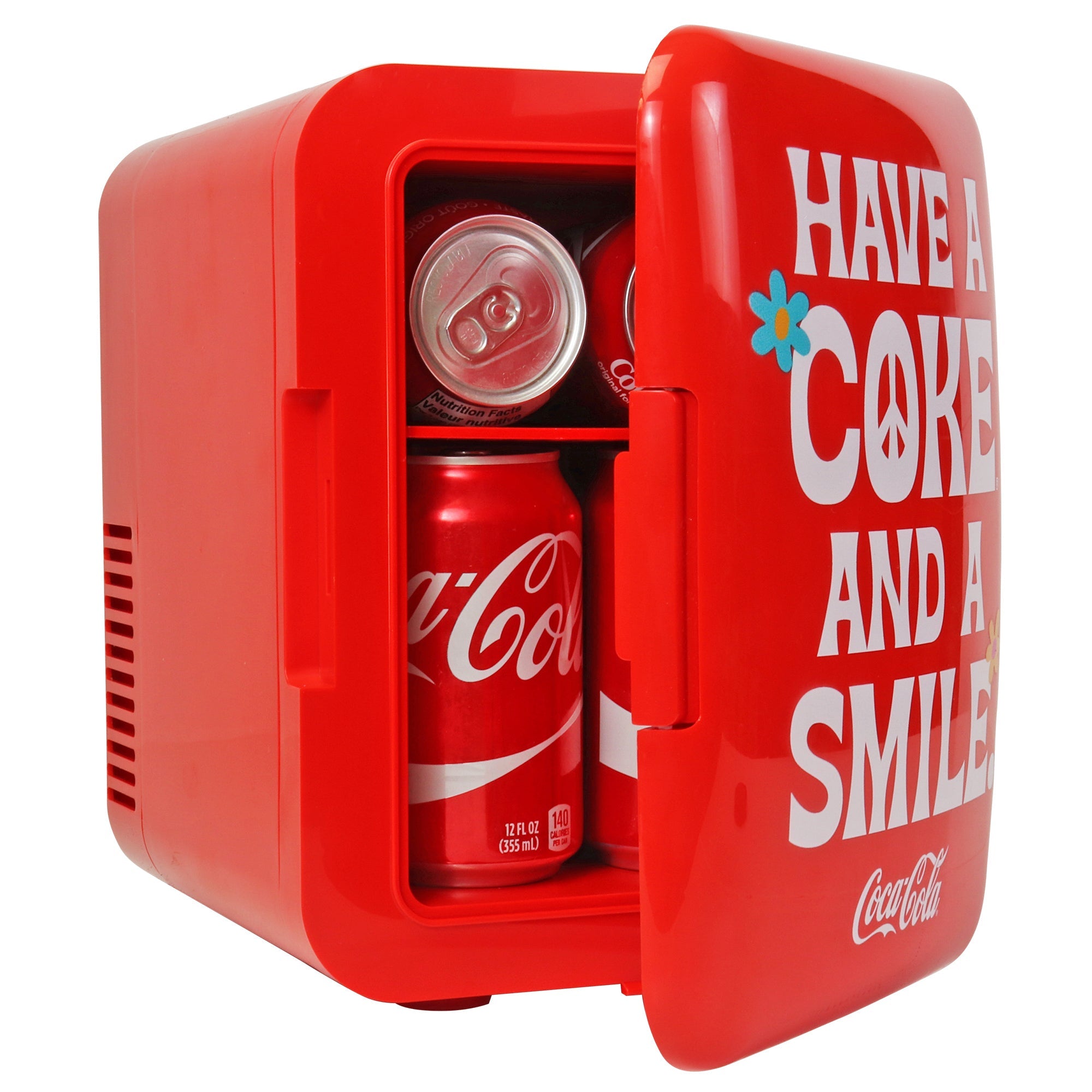 Vintage Coca Cola Smile 1971 Series 4L Thermoelectric Cooler & Warmer - 12V DC/110V AC Dual Power - 6 Can Portable Mini Fridge for Drinks, Snacks & Cosmetics - Perfect for Travel, Office, Dorm, Car & Home Use - Retro Red Design