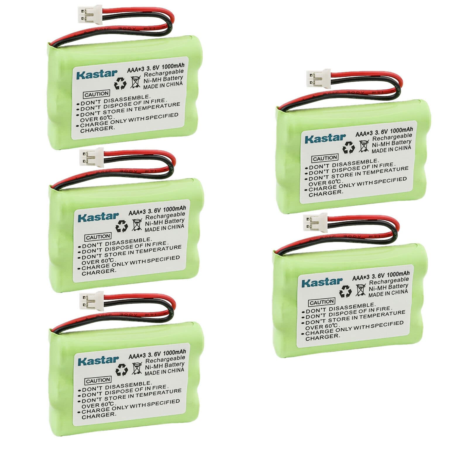 Kastar 5-Pack 3.6V 1000mAh Ni-MH Rechargeable Batteries for Motorola Baby Monitors - Compatible with MBP843CONNECT, MBP853CONNECT Series - Perfect for Home Security & Child Monitoring
