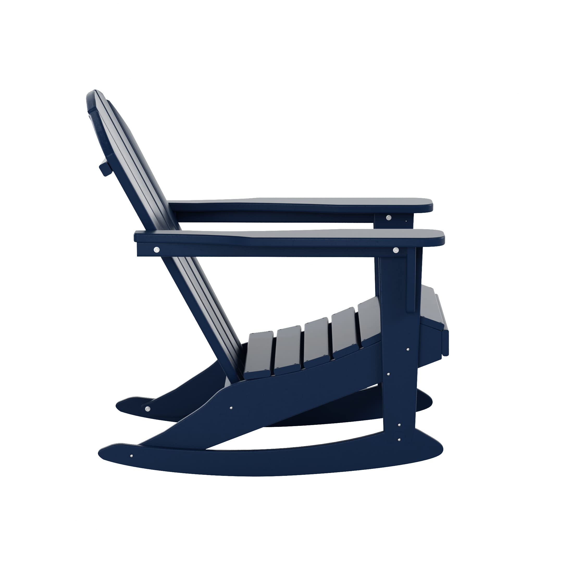 WestinTrends Malibu 3-Piece Outdoor Rocking Chair Set - All-Weather Poly Lumber Patio Furniture, Navy Blue Adirondack Rocking Chairs (Set of 2) with Side Table - Perfect for Porch, Garden, Backyard & Poolside Relaxation