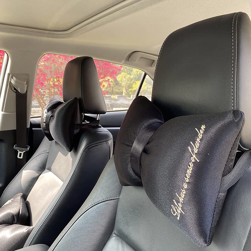Girly Car Neck Pillow 2 Pack - Black Bow Headrest for Driving Comfort