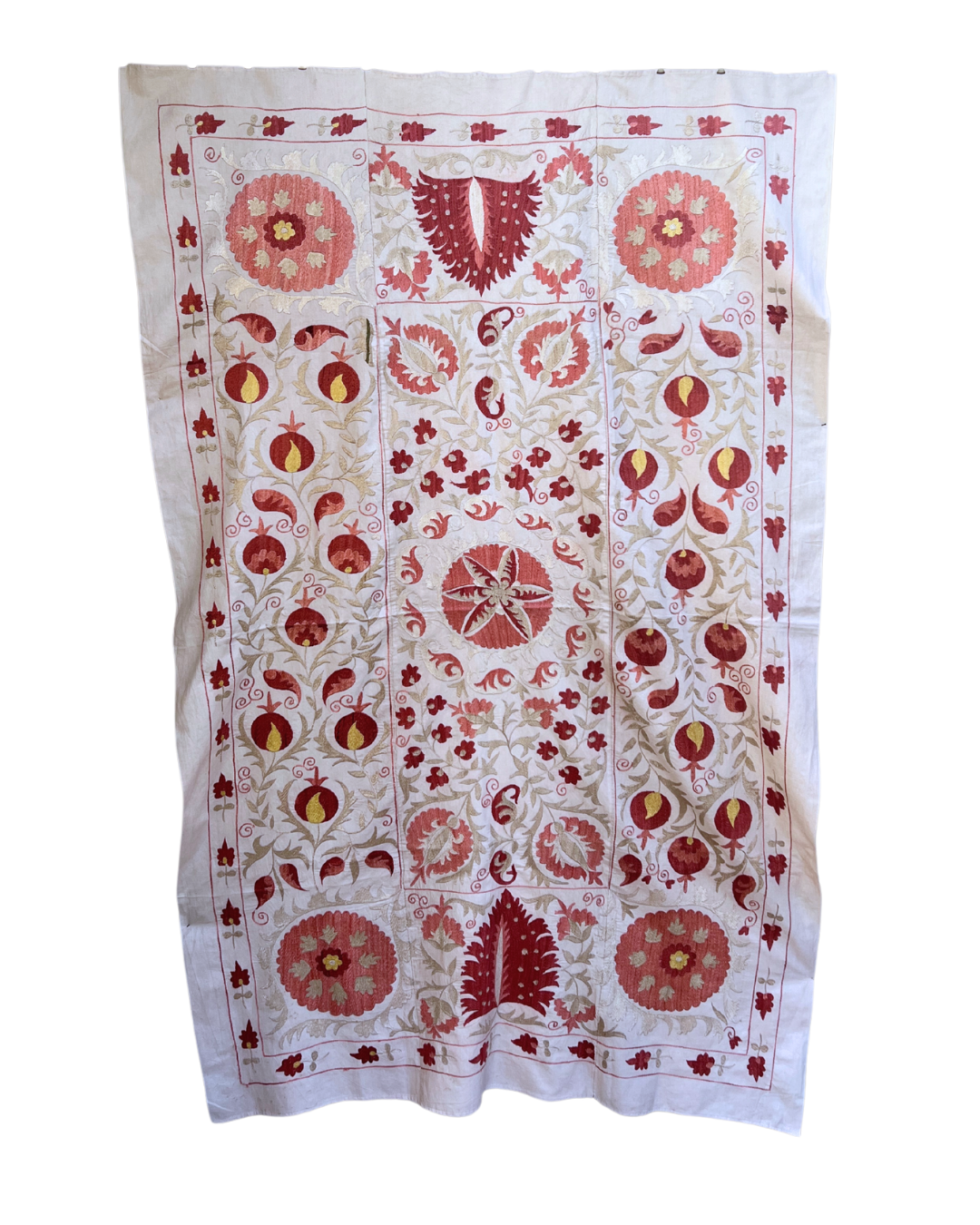 Handmade Suzani No. 224 Embroidered Cotton Throw Pillow Cover - Bohemian Home Decor for Living Room, Bedroom & Sofa