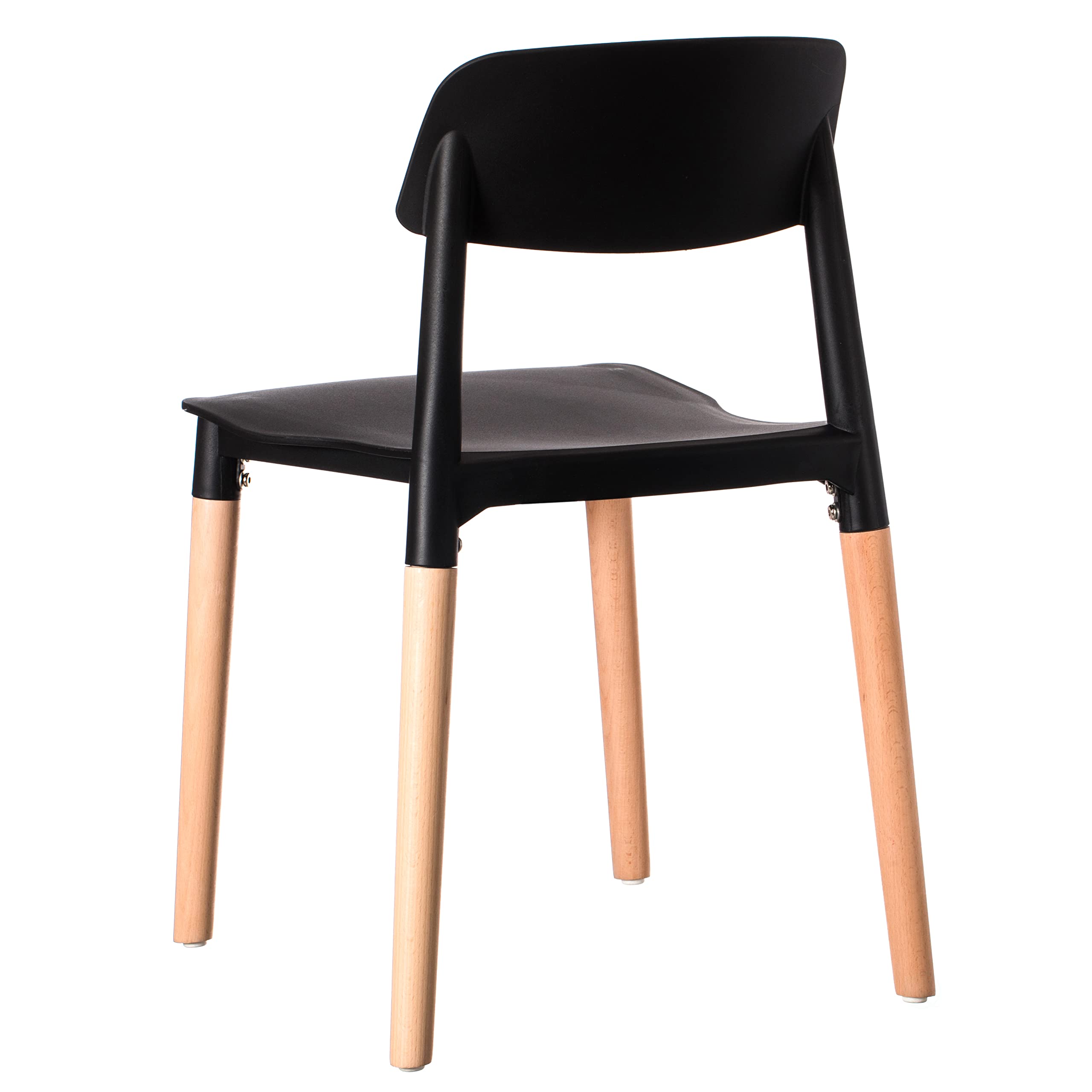 Fabulaxe Modern Plastic Dining Chairs with Beech Wood Legs - Set of 4 Black Open Back Kitchen Chairs for Dining Room, Restaurant, and Outdoor Patio Use