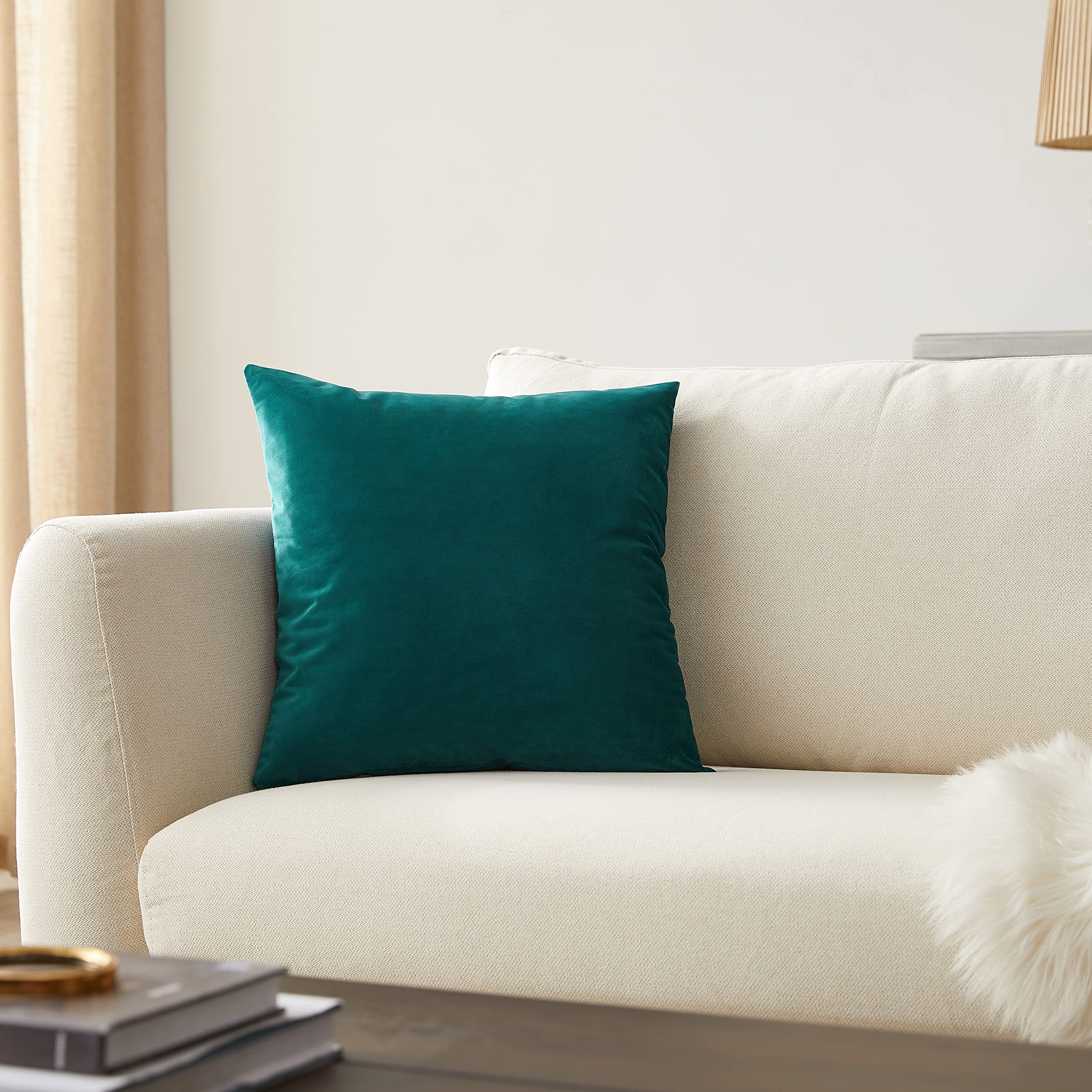 Premium Set of 2 Velvet Teal Throw Pillow Covers 20x20 Inches - Soft Decorative Square Cushion Covers for Sofa, Couch, Bed & Home Decor - Perfect for Living Room, Bedroom & Dorm Styling