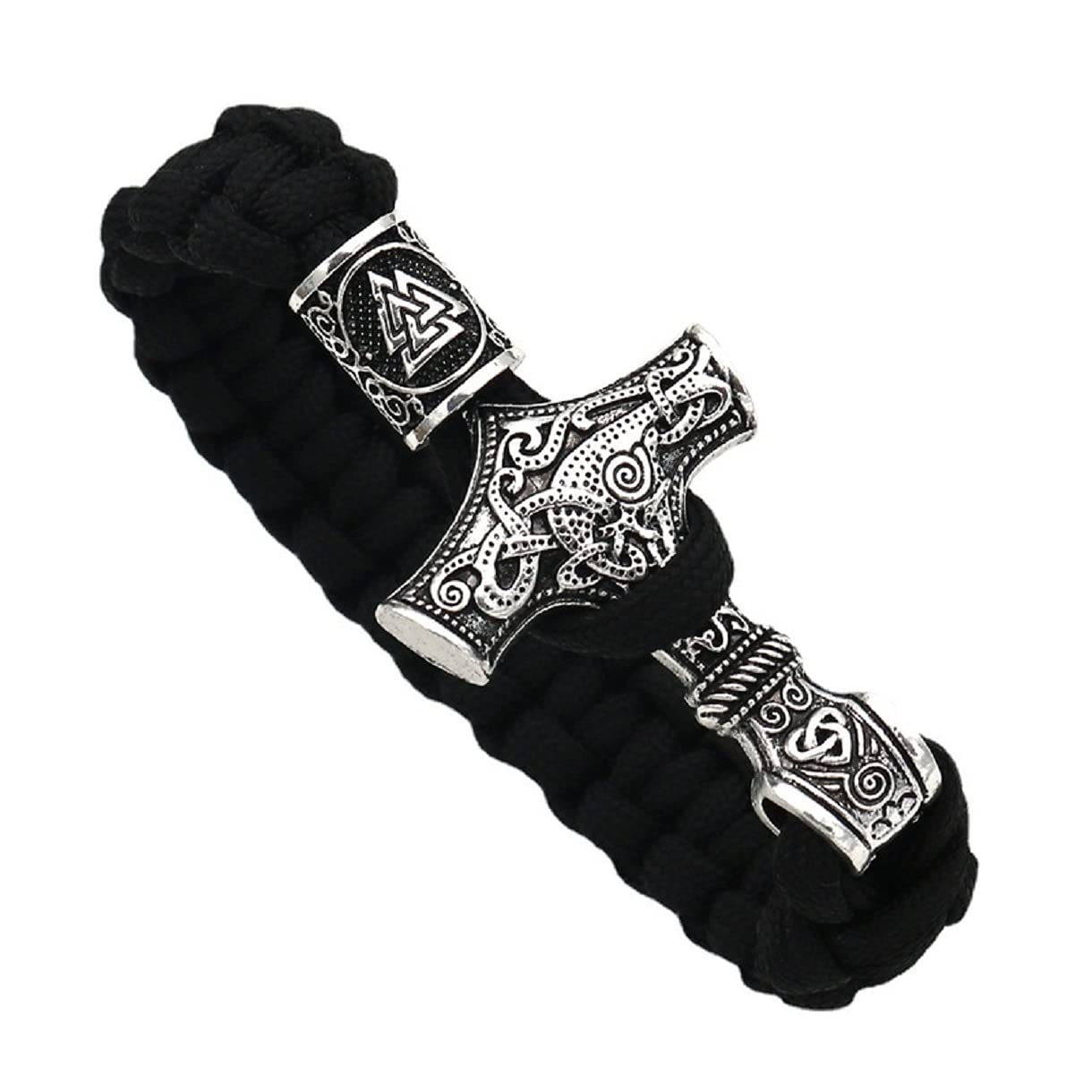 Viking Hammer Bracelet for Men - Norse Valknut Hammer Braided Bracelet with Celtic Knot Design, Odin Rune Jewelry, Punk Bangle | Perfect for Viking Lovers, Norse Mythology Enthusiasts, and Punk Fashion Accessories
