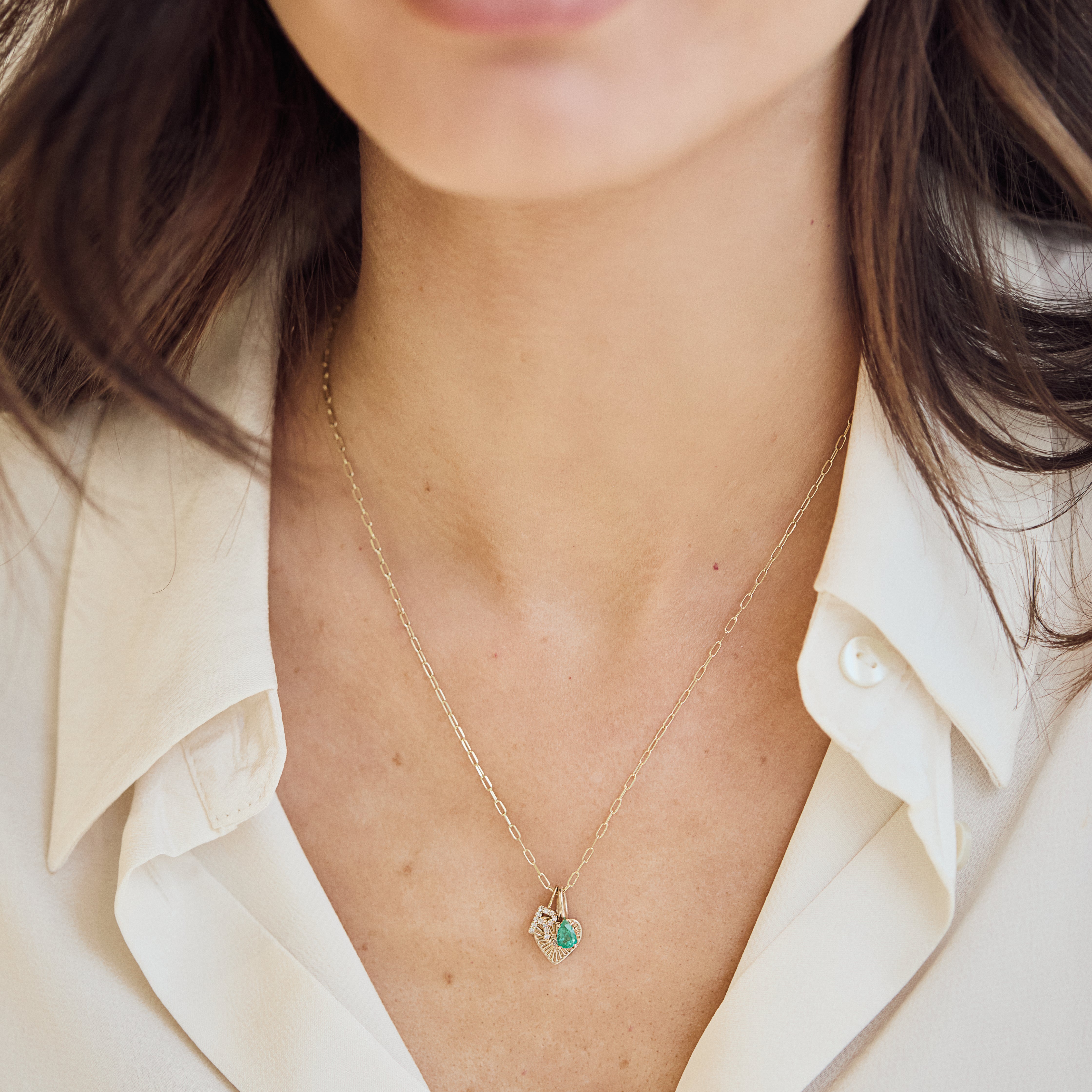 Emerald Pear Charm Pendant Necklace - Elegant Green Gemstone Jewelry for Women - Perfect for Weddings, Parties & Everyday Wear