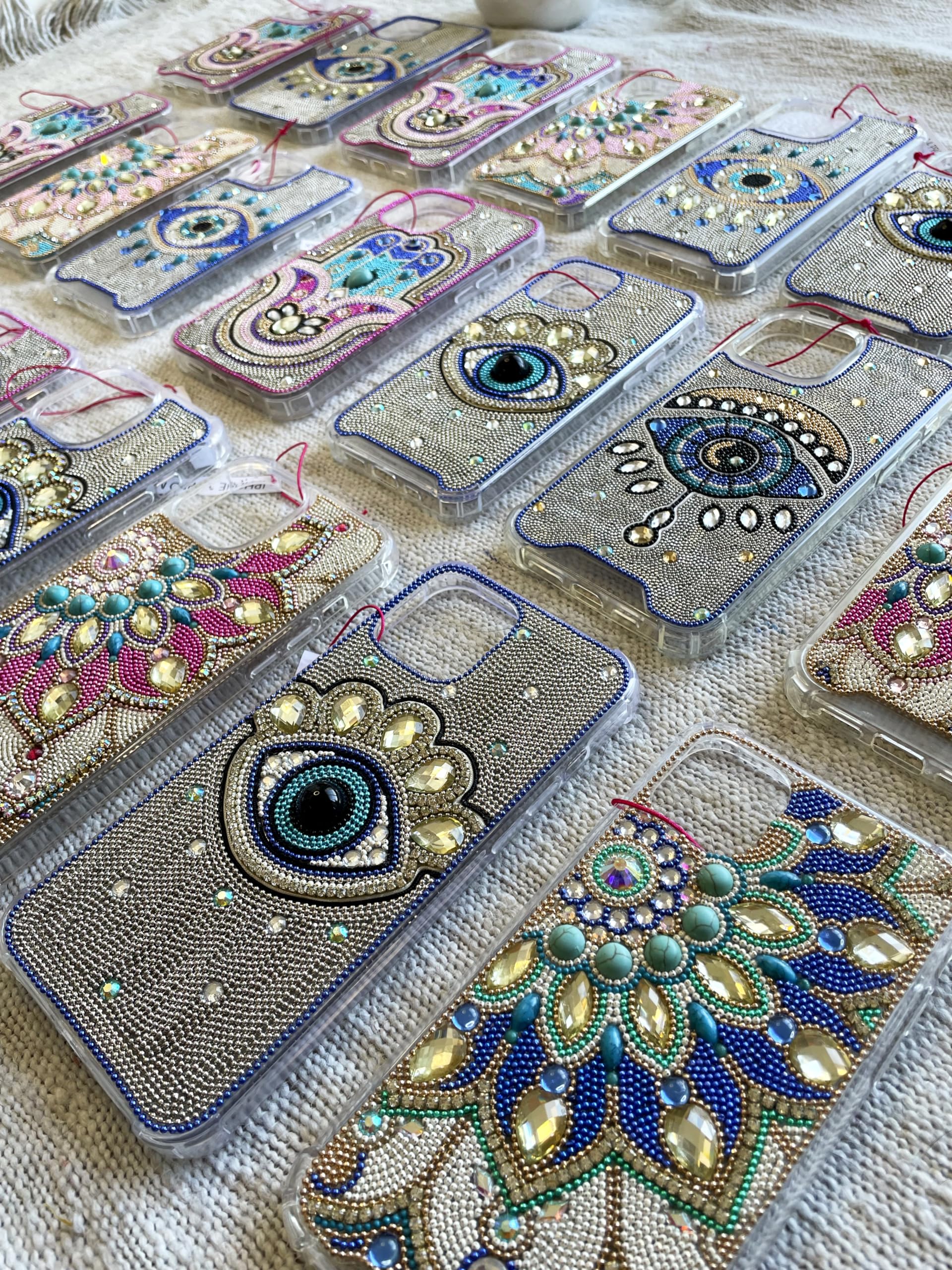 Custom Evil Eye Protective Phone Case for iPhone 14/15 Pro - Slim Fit Heavy Duty Cover with Bling Design | Perfect for Everyday Protection & Fashion Statement