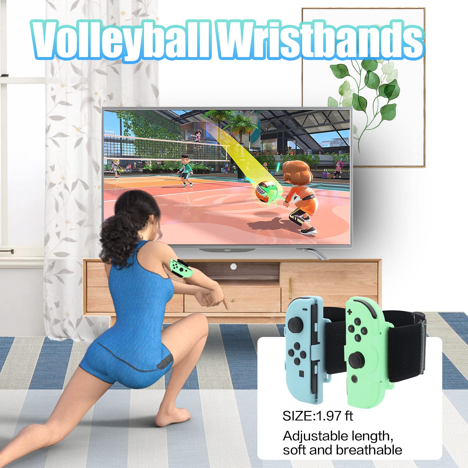 Nintendo Switch Sports Accessories Set - Leg Strap, Wrist Straps, Boxing Grips, Tennis Racket & Golf Club for Nintendo Switch (Blue & Green) - Perfect for Switch Sports, Fitness Gaming & Multiplayer Fun