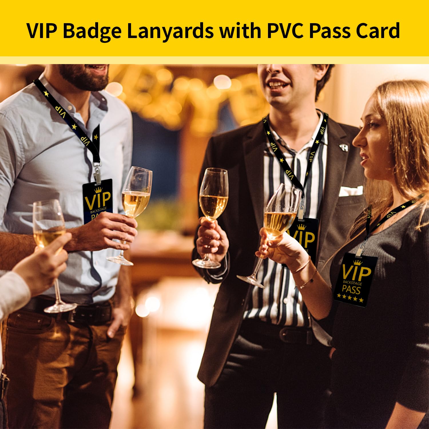 VIP Badge Lanyards with PVC Pass Cards - 30 Sets Black Breakaway Lanyards for Events & Parties