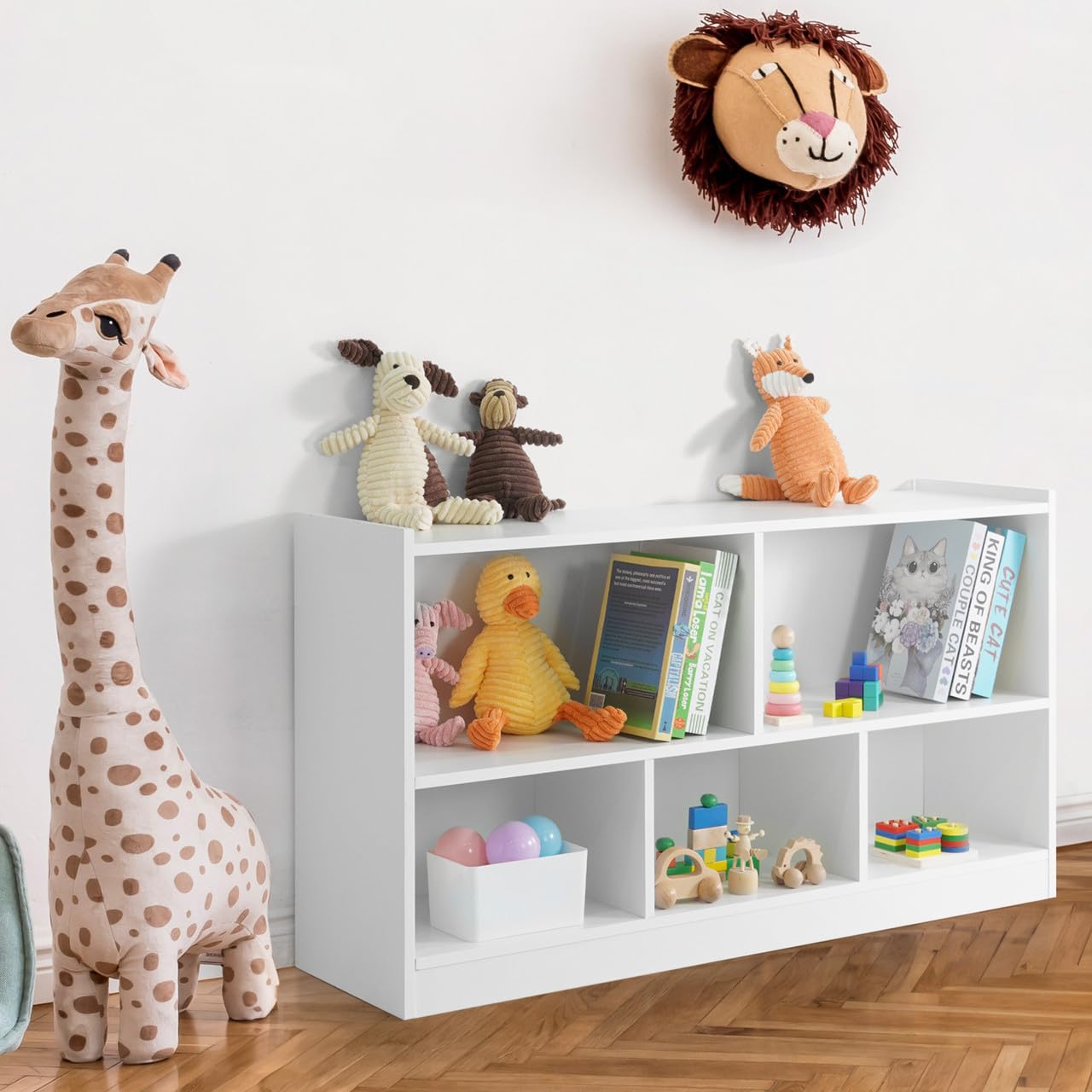 CAPHAUS Kids Toy Storage Organizer with Open Compartments - 44.1”x11.8”x24.2” White Toy Shelf for Books, Toys & Games - Perfect for Classroom, Kindergarten, Playroom, Nursery & Bedroom Organization