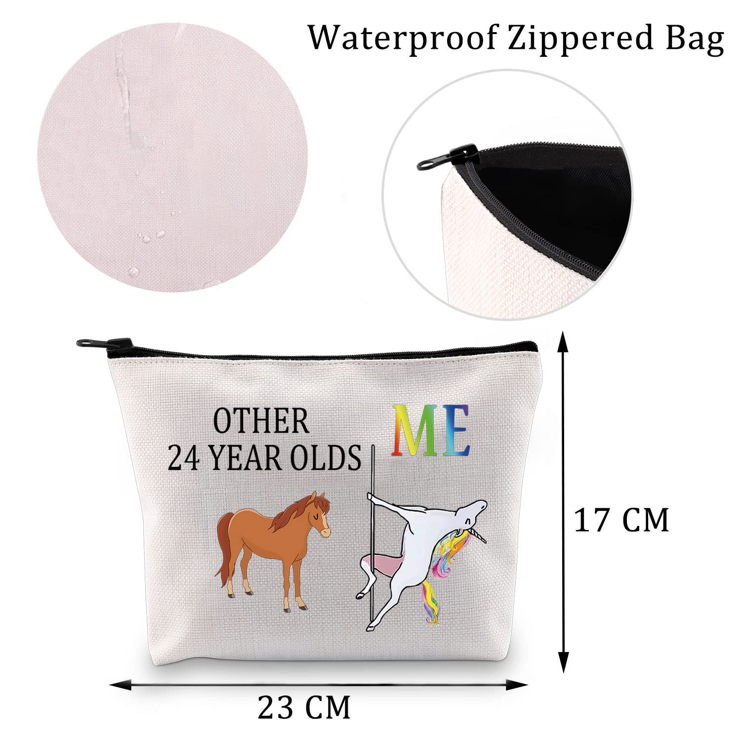 24th Birthday Gifts for Women - Funny Unicorn Makeup Cosmetic Bag for 24 Year Old | Unique Turning 24 Present for Her | Perfect for Travel, College Dorm & Birthday Parties