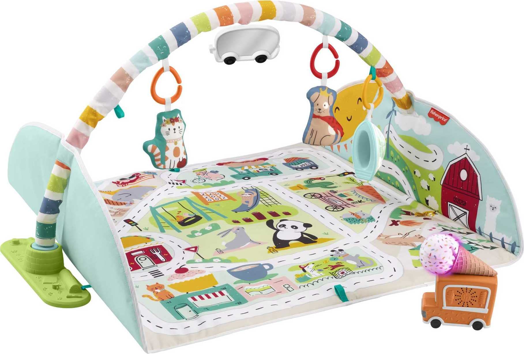 Fisher-Price Activity City Gym to Jumbo Playmat - Interactive Baby Play Gym with Music, Lights & Vehicle Toys - Extra Large Playmat for Infants & Toddlers - Perfect for Tummy Time, Sensory Play & Early Learning Development