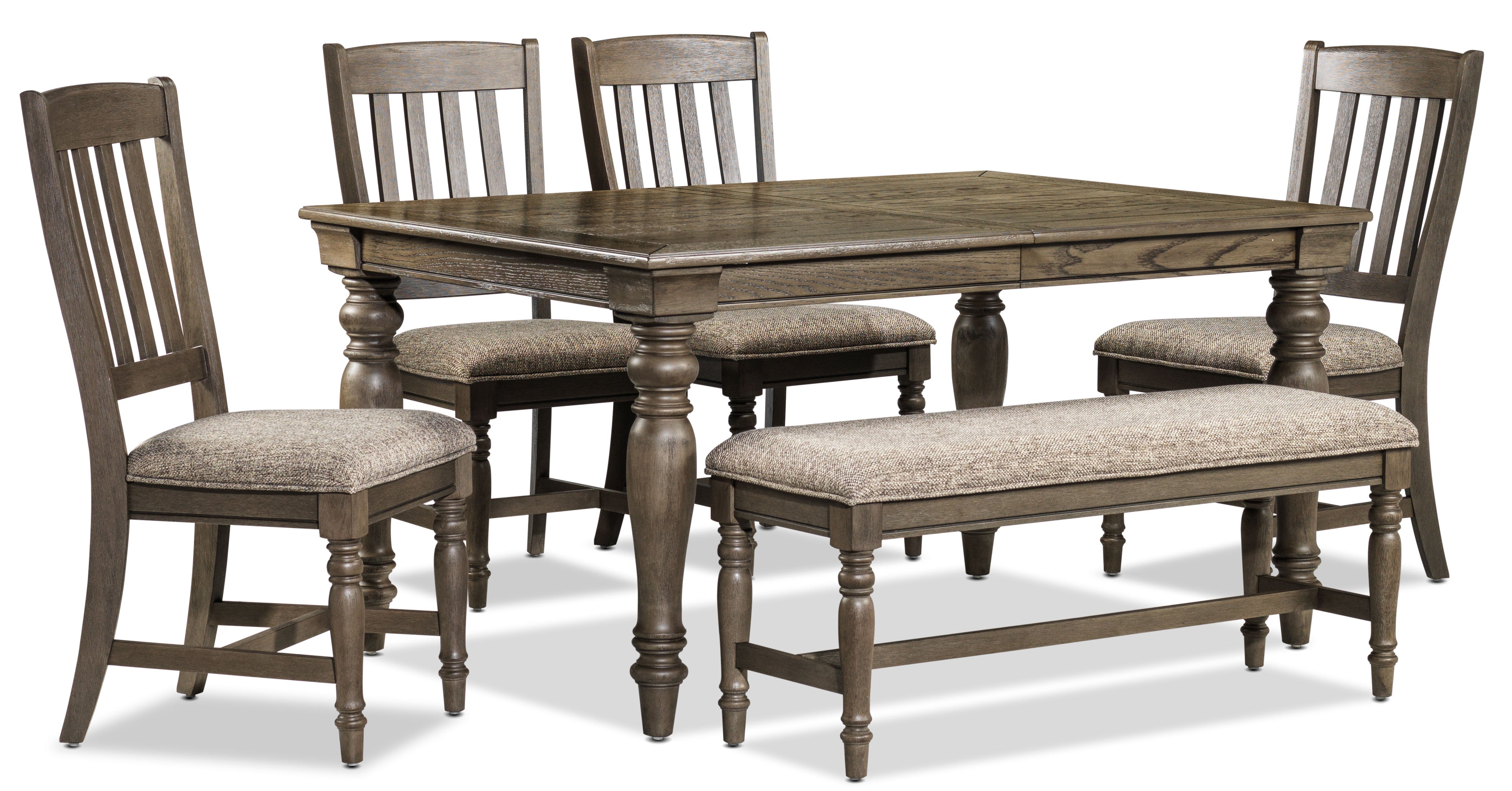 Bilboa 6-Piece Extendable Dining Table Set with Bench in Roasted Oak - Perfect for Small Spaces, Family Gatherings & Modern Kitchens