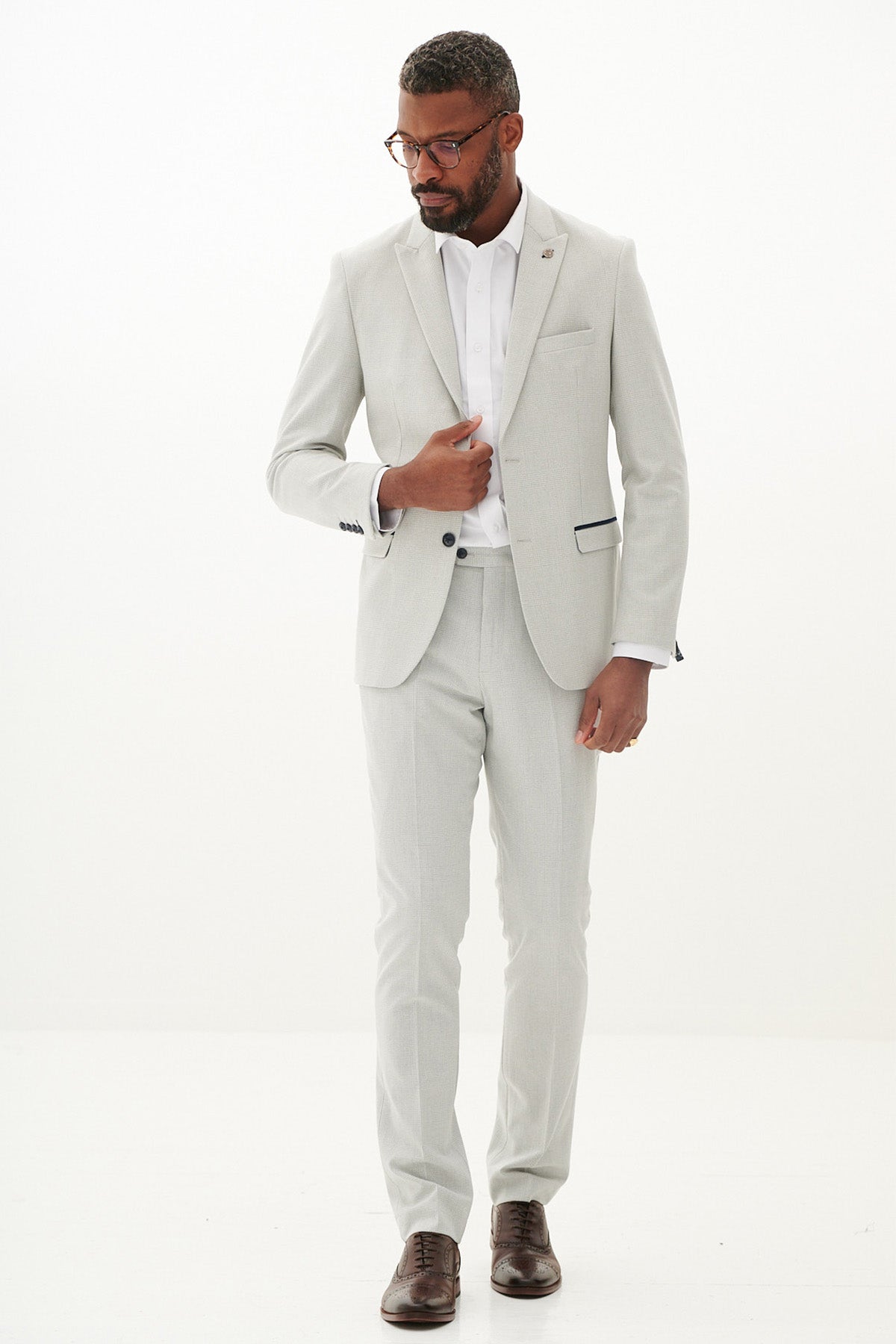 BROMLEY Stone Check Two Piece Suit for Men | Classic Business & Formal Attire | Perfect for Office, Weddings & Special Events