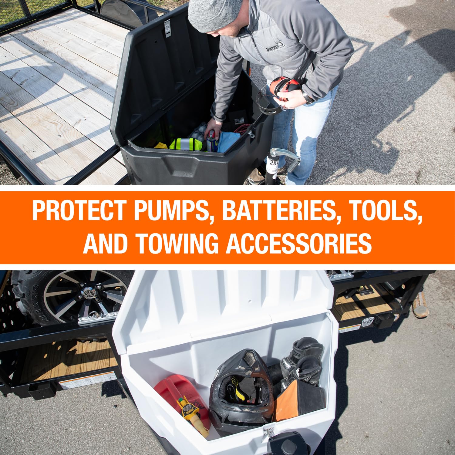 Buyers Products 1701679 White Poly Trailer Tongue Box - 18 x 19 x 36 Inch Heavy-Duty Storage Tool Box | Made in USA | Perfect for RV, Boat & Utility Trailer Organization | Weatherproof & Durable Design