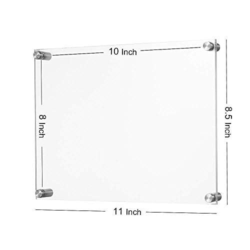 8x10 Clear Acrylic Wall Mount Picture Frame - Floating Frameless Photo Frame for Diploma & Portrait Display - Double Panel Wall Mounted Holder - Perfect for Home Office Decor & Graduation Gifts