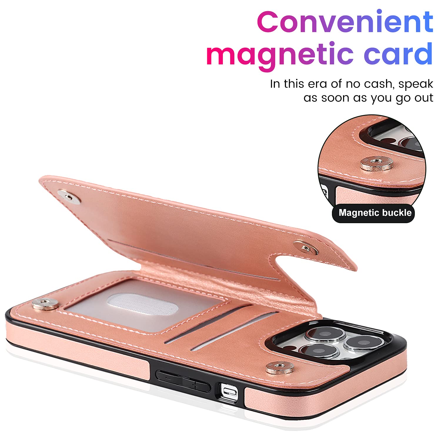 Asuwish iPhone 13 Pro Max Case with Tempered Glass Screen Protector, Card Holder & Kickstand - Rose Gold (2021 6.7 inch) | Compatible with iPhone 13 Pro Max/13 Max Plus | Perfect for Daily Use, Travel & Hands-Free Viewing