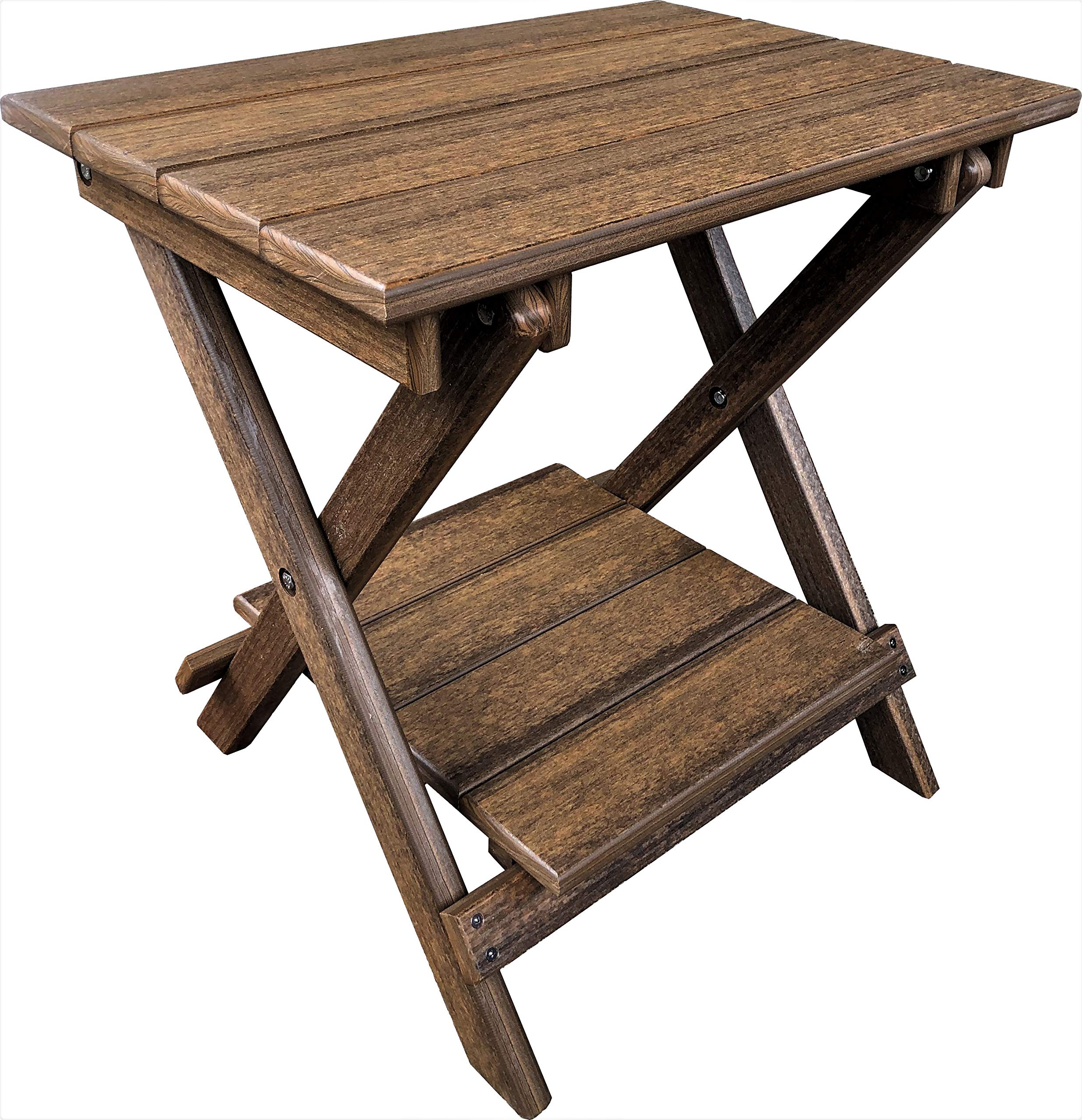 Original Poly Folding End Table with Removable Tray - 21 x 14 Inch Compact Side Table - Mahogany Wood Grain Finish - Perfect for Small Spaces, Patio, Dorm Room or RV