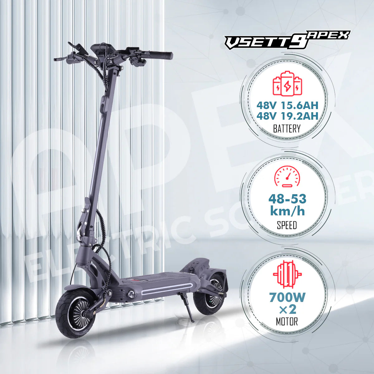 VSETT 9+ APEX Electric Scooter for Adults - 48V 25Ah Battery, 28MPH Speed, 50 Mile Range - Commuter & City Riding E-Scooter