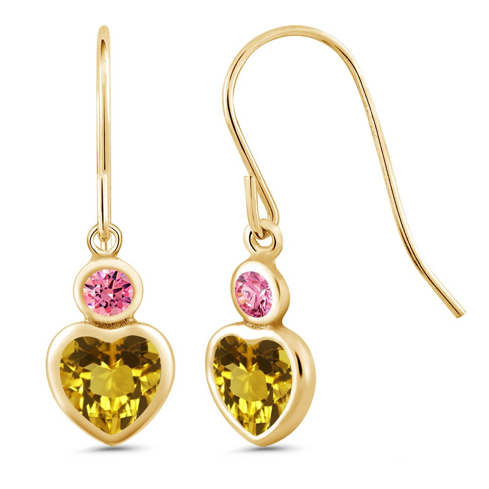 1.14 Ct Natural Citrine & Zirconia 14K Yellow Gold Earrings Set | Gem Stone King | Elegant Dangle Earrings for Women | Perfect for Weddings, Parties & Special Occasions