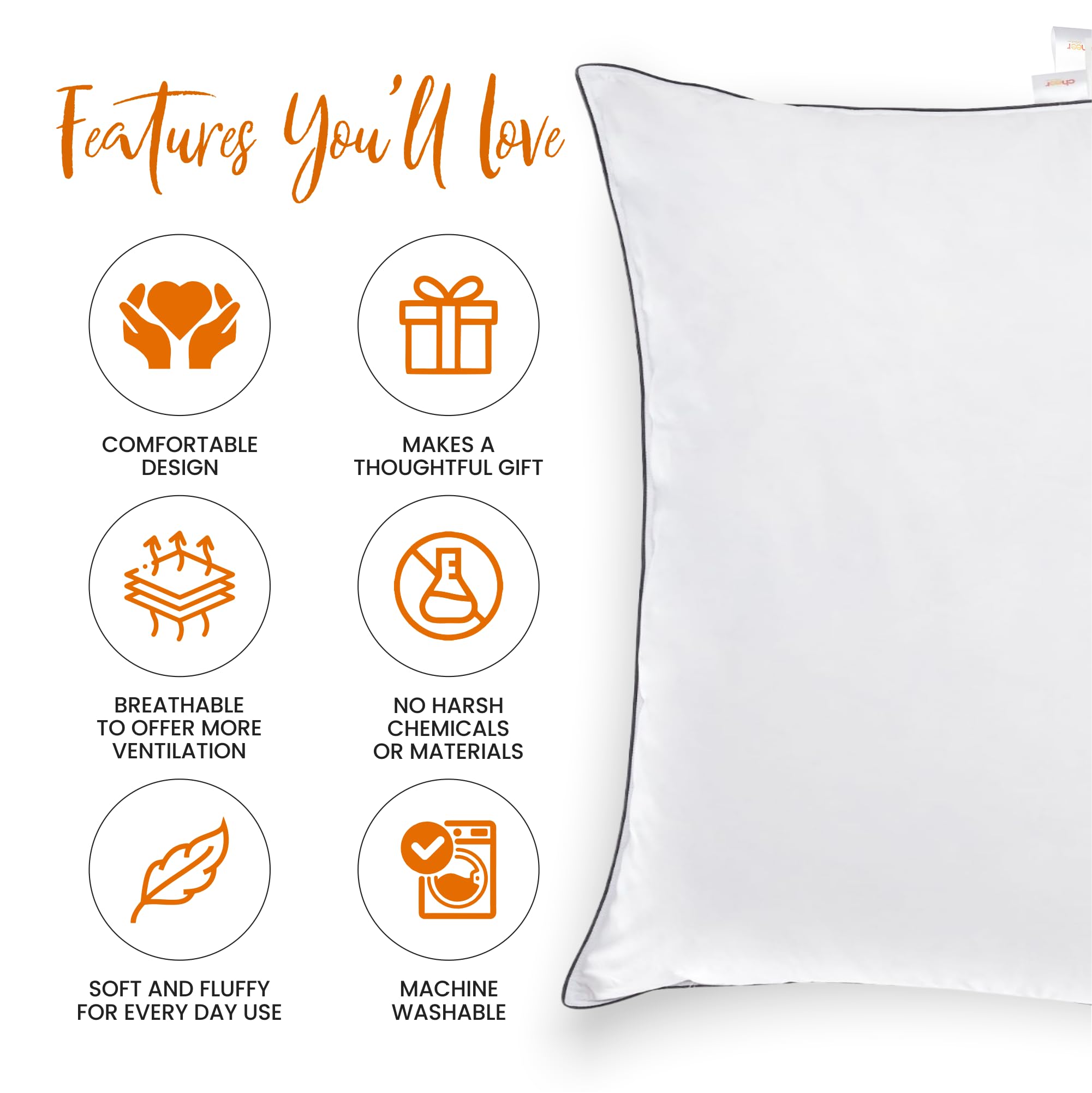 Organic Kapok Bed Pillows Set of 2 - Natural Kapok Fiber Filled Standard Size Sleeping Pillows (20