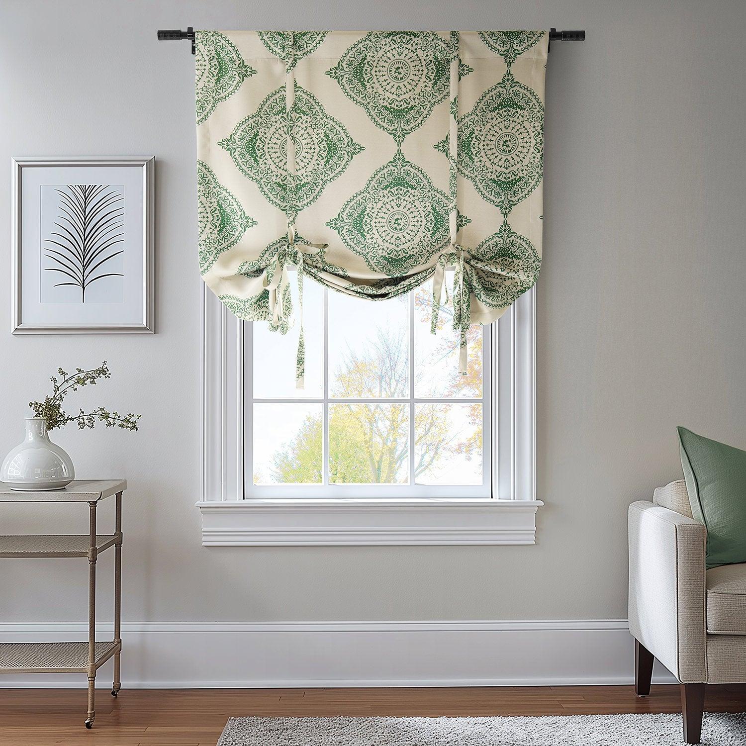 Henna Clover Emblem Blackout Window Curtain - Room Darkening Tie Up Shade for Bedroom, Living Room & Nursery