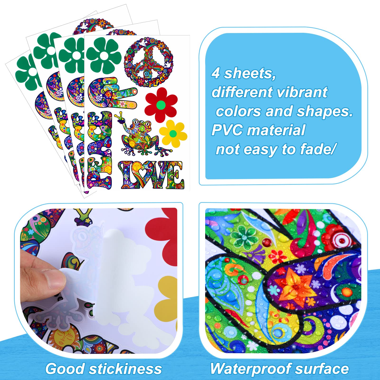 32-Piece Hippie Car Stickers - Peace & Love Flower Decals for Bumpers, Windows, Water Bottles, Laptops & Skateboards | Perfect for Boho Style, Music Festivals & Hippie Lovers