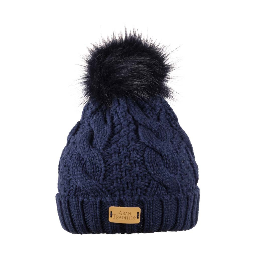 Women's Cable Knit Beanie with Faux Fur Pom Pom - Winter Warm Hat for Outdoor Activities, Skiing, Snowboarding & Casual Wear