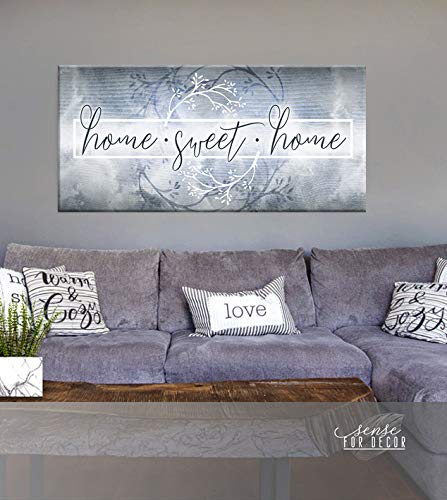 Home Sweet Home V2 Wooden Framed Canvas Wall Art - Ready to Hang Blue Quote Sign (42x19 inches) - Perfect for Living Room, Bedroom & Office Decor