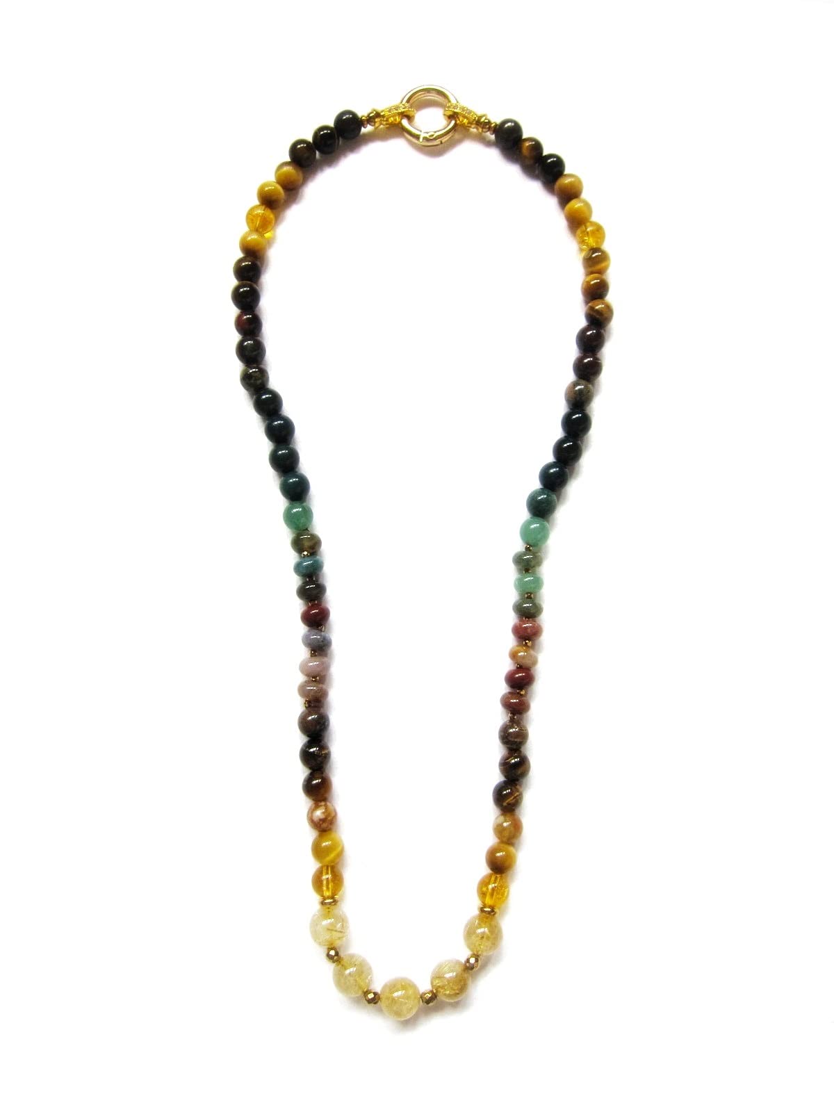Blue Tiger Eye & Bloodstone Mala Necklace for Protection, Abundance & Good Luck | Honey Mustard & Black Obsidian Beaded Necklace | Cat's Eye & Gray Tiger Eye Spiritual Jewelry | Perfect Christmas Gift for Meditation, Yoga & Positive Energy