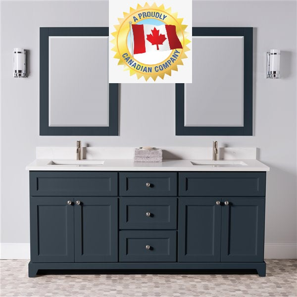 StoneWood 60-Inch Double Sink Solid Wood Canadian-Made Bathroom Vanity with Quartz Countertop - 10 Color Options - Perfect for Modern Master Bathrooms & Guest Suites