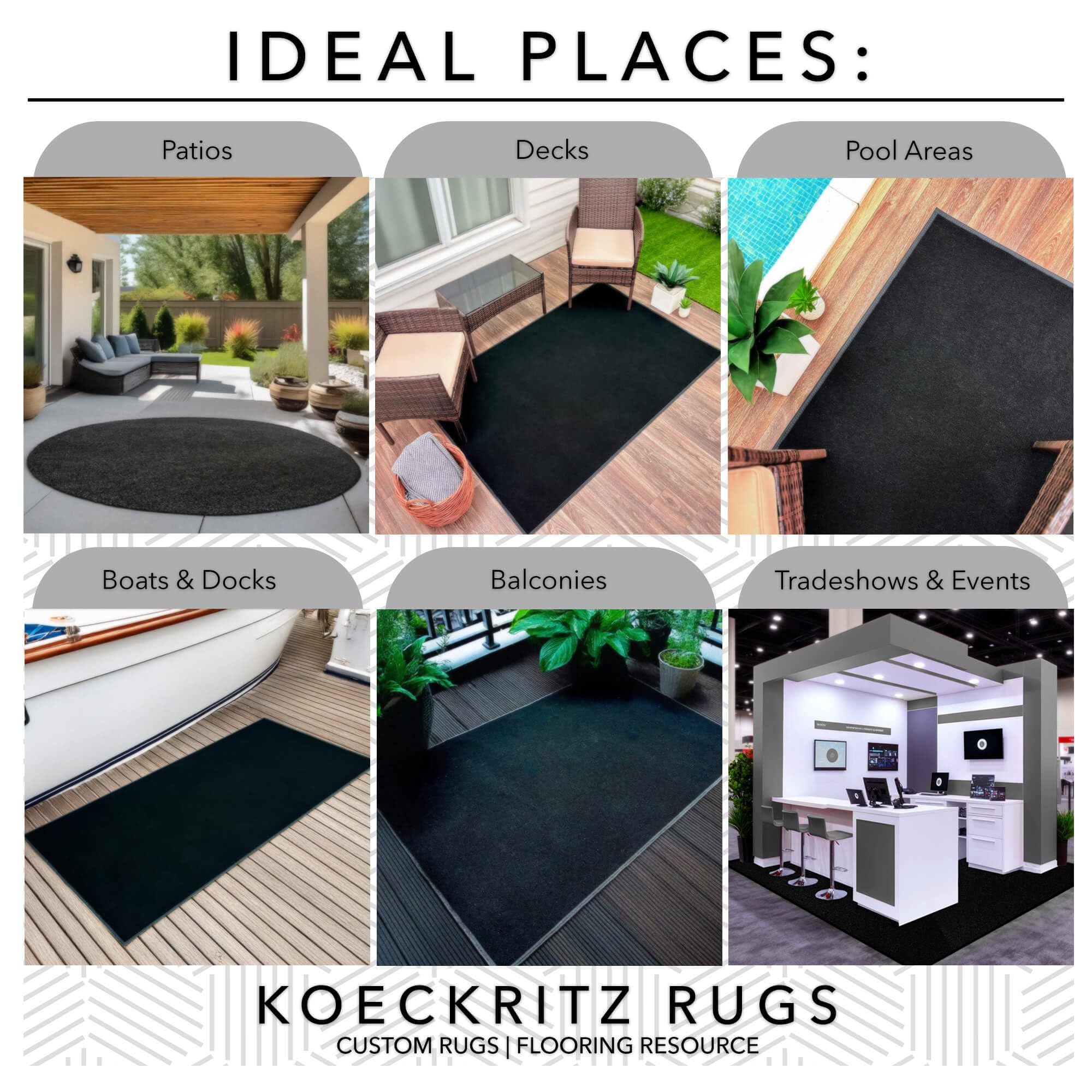 KOECKRITZ Ultra-Thin Quick-Dry Outdoor Rug - 9x12 Black Ice - Lightweight Waterproof Carpet for Patio, Deck, Poolside, Boat, Balcony & Events - Perfect for Indoor/Outdoor Use in High-Traffic Areas