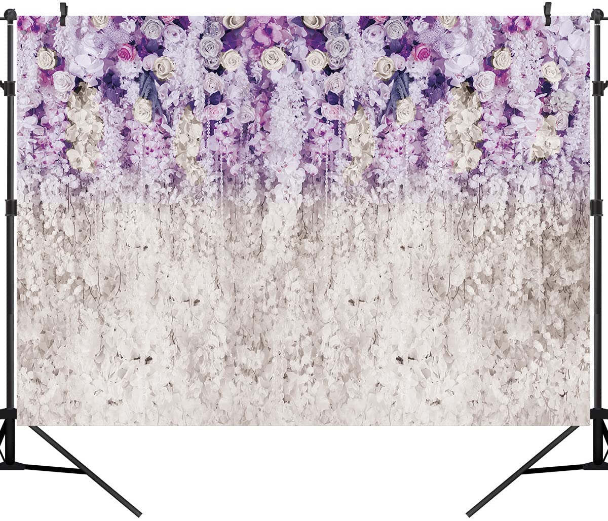 Purple and White Floral Vinyl Photography Backdrop - 9x6ft Wedding Bridal Shower Baby Shower Birthday Party Decor for Cake Table, Dessert Table & Photo Booth - DLA113C