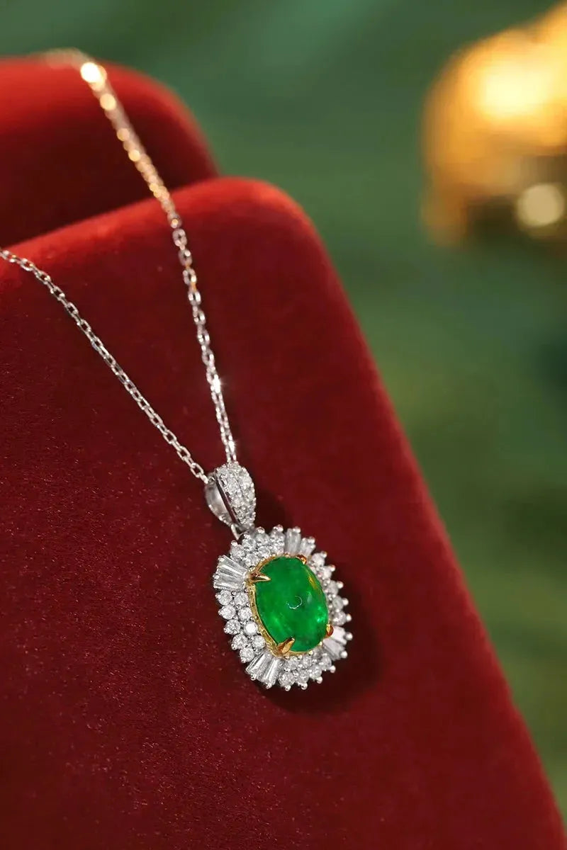 18K White & Yellow Gold Emerald Necklace for Women - Luxury Wedding Jewelry with Real Natural Diamonds & Emeralds | Perfect for Bridal, Anniversary, and Special Occasion Gifts