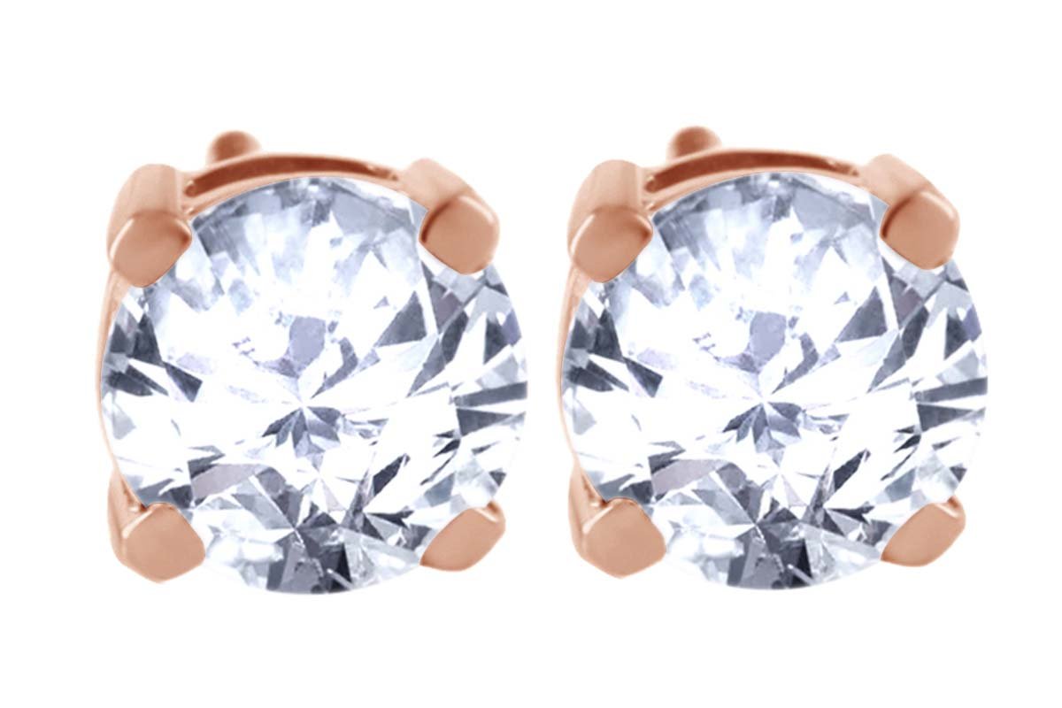 14K Rose Gold 2-6mm Basket Round Solitaire Cubic Zirconia Screw Back Earrings for Baby Girls - Perfect for Baptism, Birthday Gifts & Special Occasions